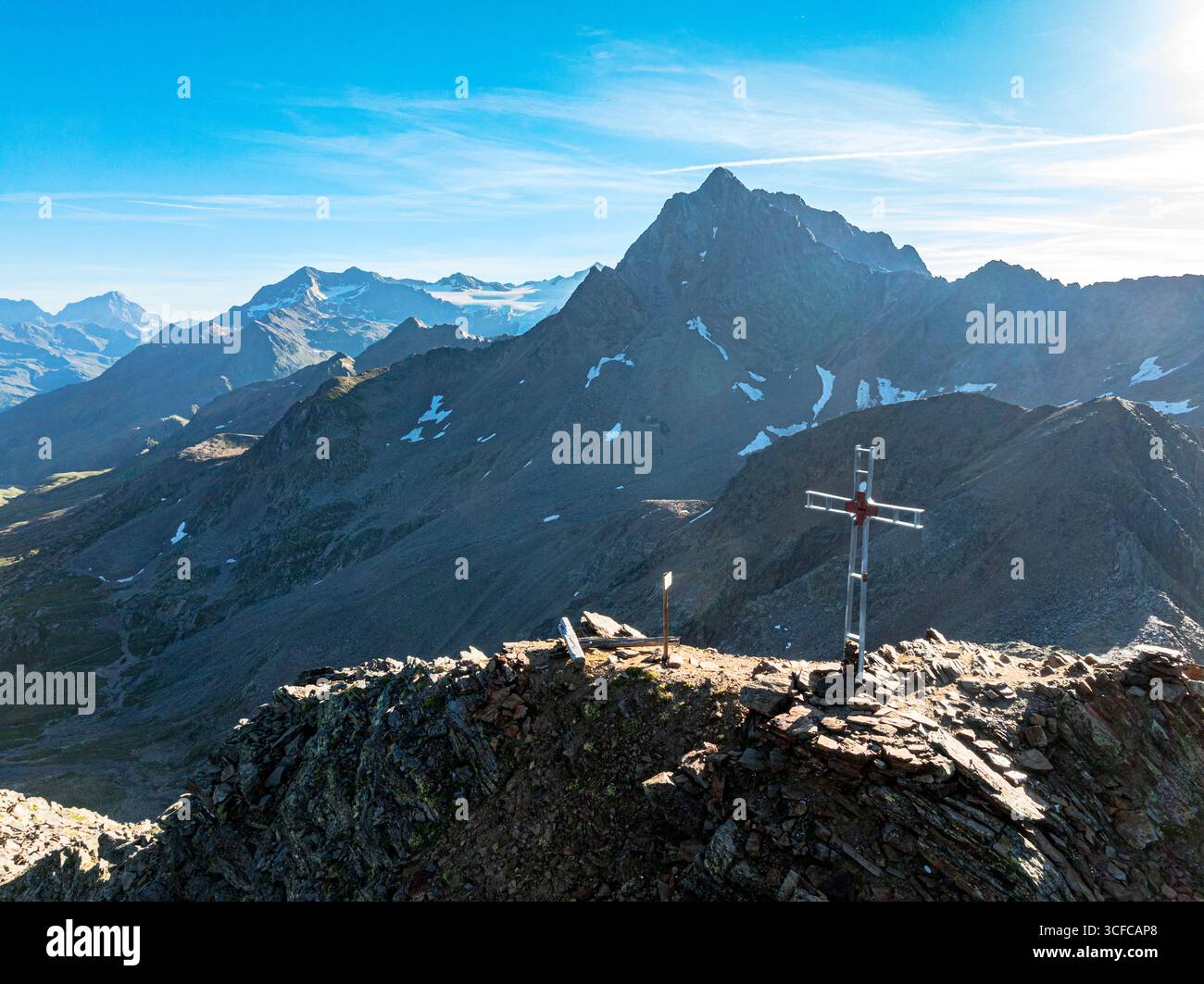 Incrocio sulla sommità del Monte Gaviola, passo Gavia, Valfurva Foto Stock