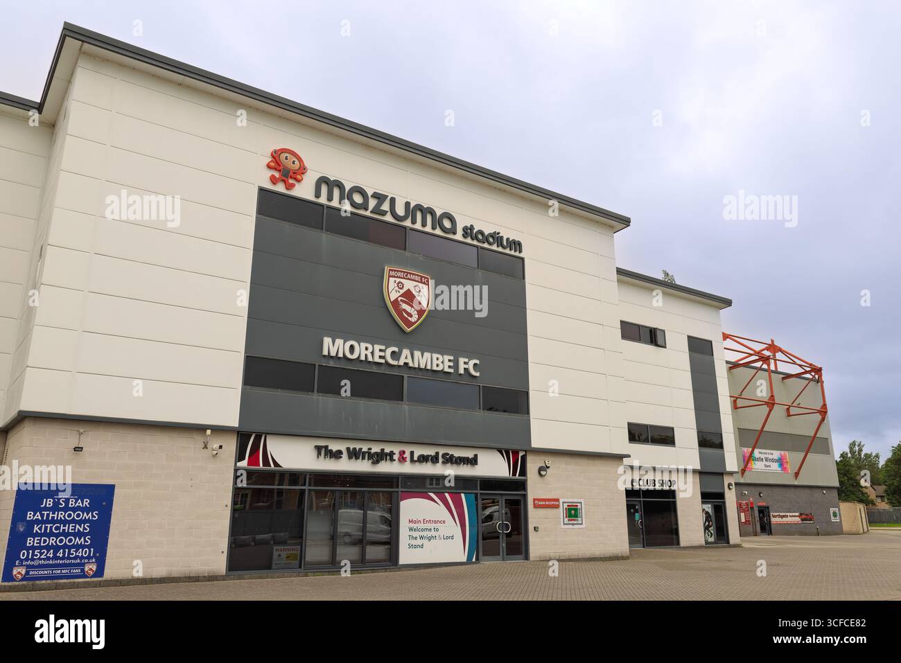 Il Mazuma Stadium, ex Globe Arena, è uno stadio di calcio a Morecambe, la sede della Morecambe F.C. Foto Stock