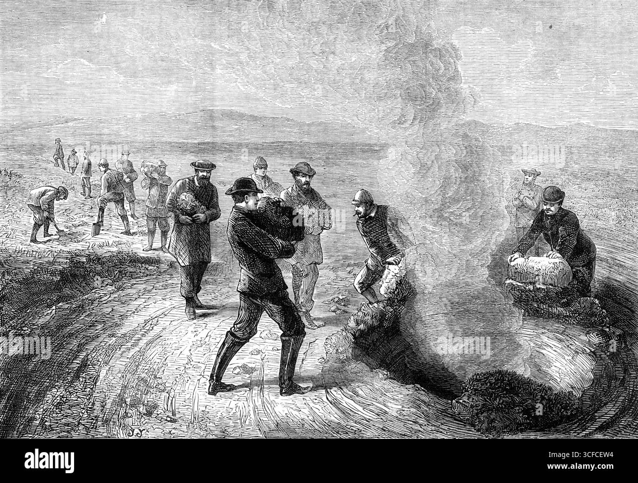 Il turista in Islanda: Dare da mangiare a Str&#xf6;kr, o Churn Geysir, 1881. 'È un viaggio di 70 miglia... alla mostra principale di Geysirs, in un luogo chiamato Haukadalr... la grande strada&#xf6;krmeans nel discorso islandese "la grande Chiesa". Si tratta di un buco nel terreno, di forma meno regolare, che contiene acqua calda, come in un pozzo... c'è un'eruzione della Str&#xf6;kr, per la sua azione naturale, a intervalli di circa mezza giornata... ma è stato osservato che questo processo può essere invitato, o piuttosto provocato, gettando una quantità di erba, terra o pietre, nel pozzo; AN Foto Stock