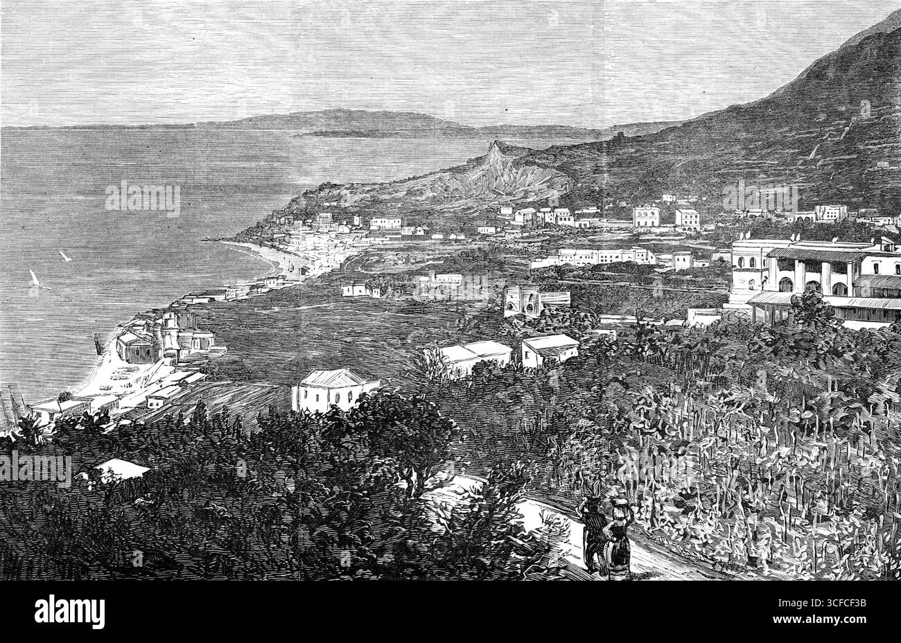 Il terremoto di Ischia: Casamicciola, 1883. 'Un terremoto, il più terribilmente distruttivo della vita umana che si è verificato in Europa nell'ultimo quarto di secolo, ha visitato la piccola isola di Ischia, nel Golfo di Napoli, sabato scorso sera. Si stima che non meno di quattromila uomini, donne e bambini, tra cui alcune centinaia di turisti italiani e stranieri provenienti da Roma e Napoli, perirono in pochi secondi. Questo era nella città di mare e luogo di irrigazione preferito di Casamicciola... che è stata la principale vittima del terremoto... era la più a Foto Stock
