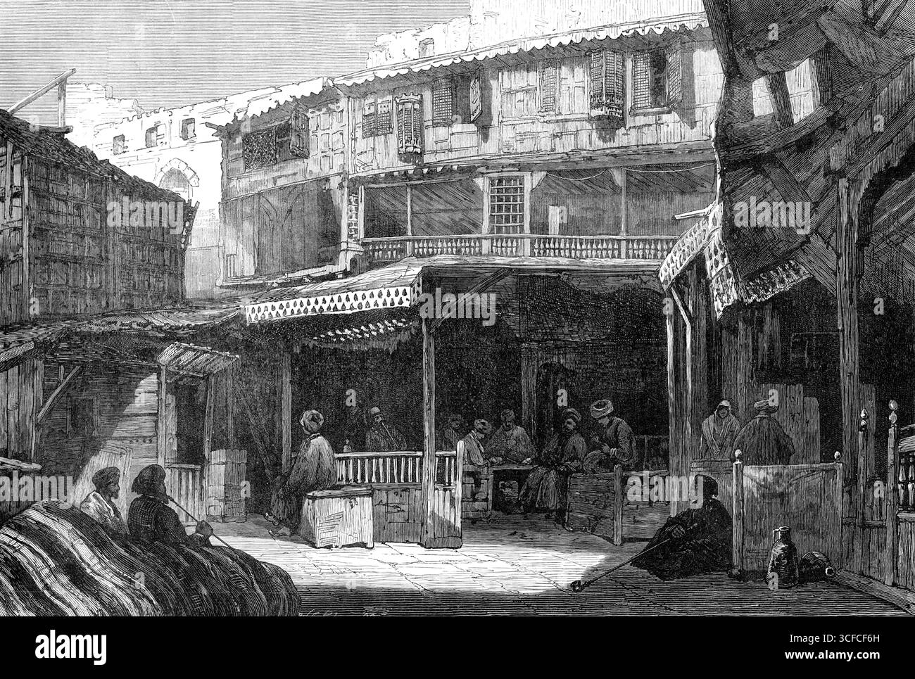 Il Bazar, il Cairo, 1881. "Presentiamo [un] illustrazione della città del Cairo, che mostra quegli aspetti che appartengono alla sua vecchia storia sociale e politica maommedana, piuttosto che le moderne aggiunte in stile europeo”. Da "Illustrated London News", 1881. Foto Stock