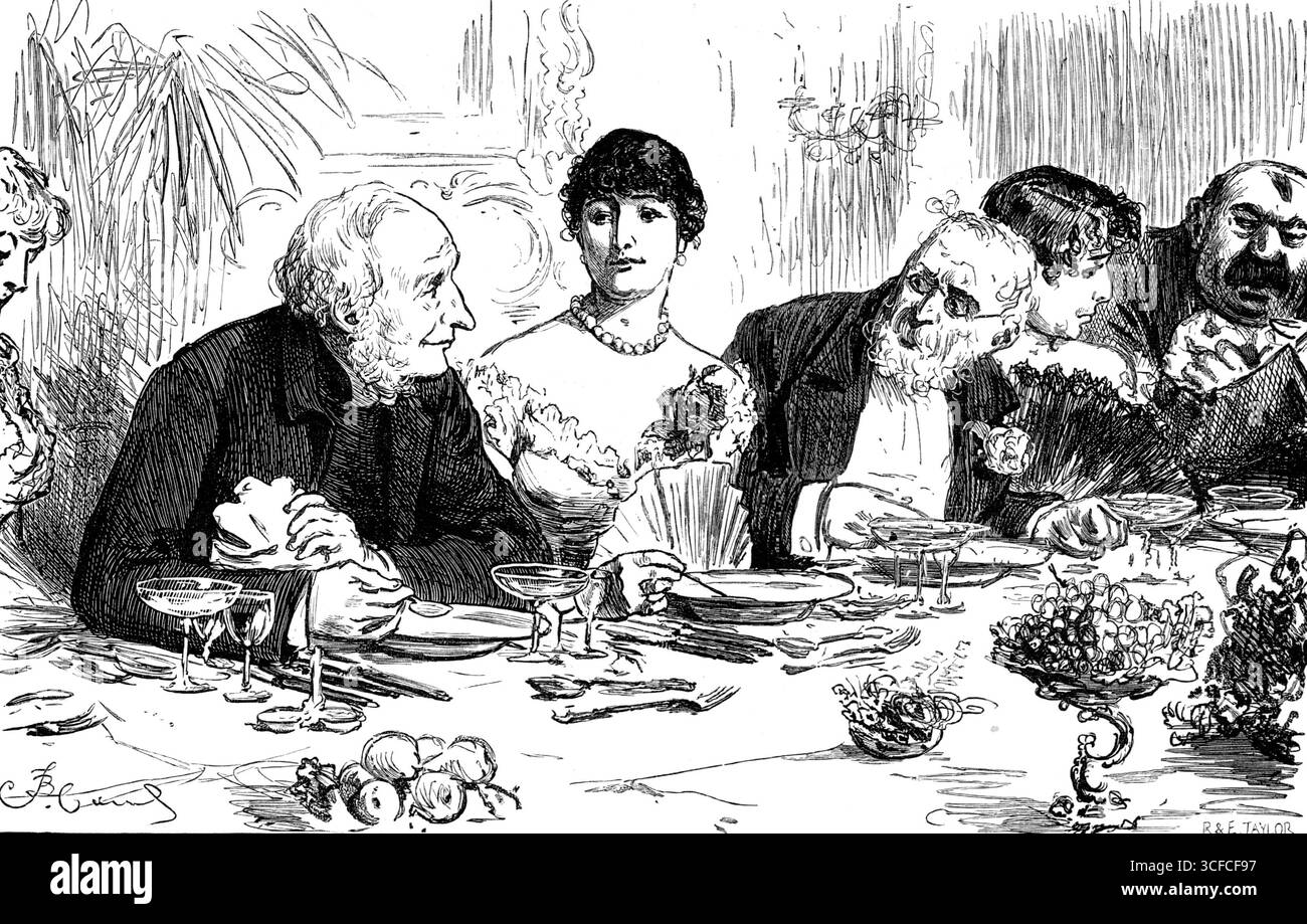 “Non molto tempo da quando eravamo a una cena a Parigi; lui alla destra di un repubblicano stancante. Prima che la zuppa fosse stata spedita, si affrettò ad assicurare al suo vicino che l'Impero era il miglior governo per la Francia", 1881. "No. XV - il Rettore... un curioso difetto intellettuale ha il Rev. David Guy. Egli non conosce nient'altro che la sua, e giudica tutte le istituzioni politiche e sociali secondo un rigido standard inglese. È inutile che abbia viaggiato in Francia, Italia, Germania, Russia. Il suo francese è lieve in quantità ed eseguibile in qualità. Non molto tempo fa Foto Stock