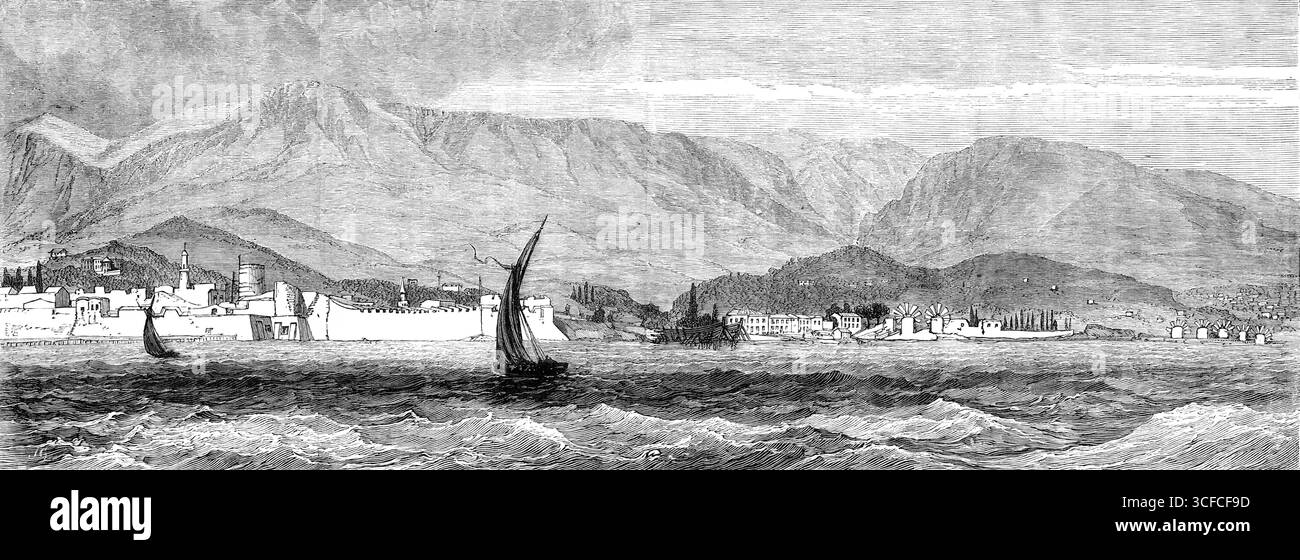 Chios, dove il grande terremoto ebbe luogo domenica 3 aprile 1881. "La catastrofe più terribile di questo tipo negli ultimi tempi, che ha causato la distruzione di diverse migliaia di vite umane, ha colpito la piccola isola di Chios, o Scio, nell'arcipelago greco... Un corrispondente del Times, che ha visitato Chios, dice che tale immagine di desolazione a cui aveva raramente assistito. "La città sembra essere stata sottoposta a un terribile bombardamento; centinaia di case sono state trasformate in una massa senza forma di rovine, sotto le quali giace sepolto un numero sconosciuto di vittime...Una commissione medica i Foto Stock
