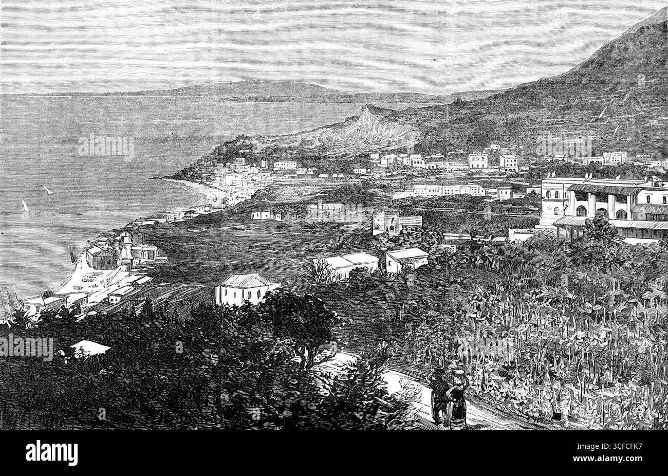 Casamicciola (Isola d'Ischia), teatro del terremoto del 4 marzo 1881. "La bellissima isola d'Ischia è stata visitata da un terribile terremoto, che ha causato grandi perdite di vite umane nella piccola cittadina di Casamicciola, che è una località balneare preferita, in estate, per i napoletani e per i turisti stranieri...Casamicciola, sulla sponda settentrionale...aveva tremila abitanti prima del recente disastro, con la quale quasi trecento vite, secondo l'ultima stima, sono state distrutte...il terremoto è iniziato venerdì (ieri settimana) alle 13 del pomeriggio, sparo Foto Stock