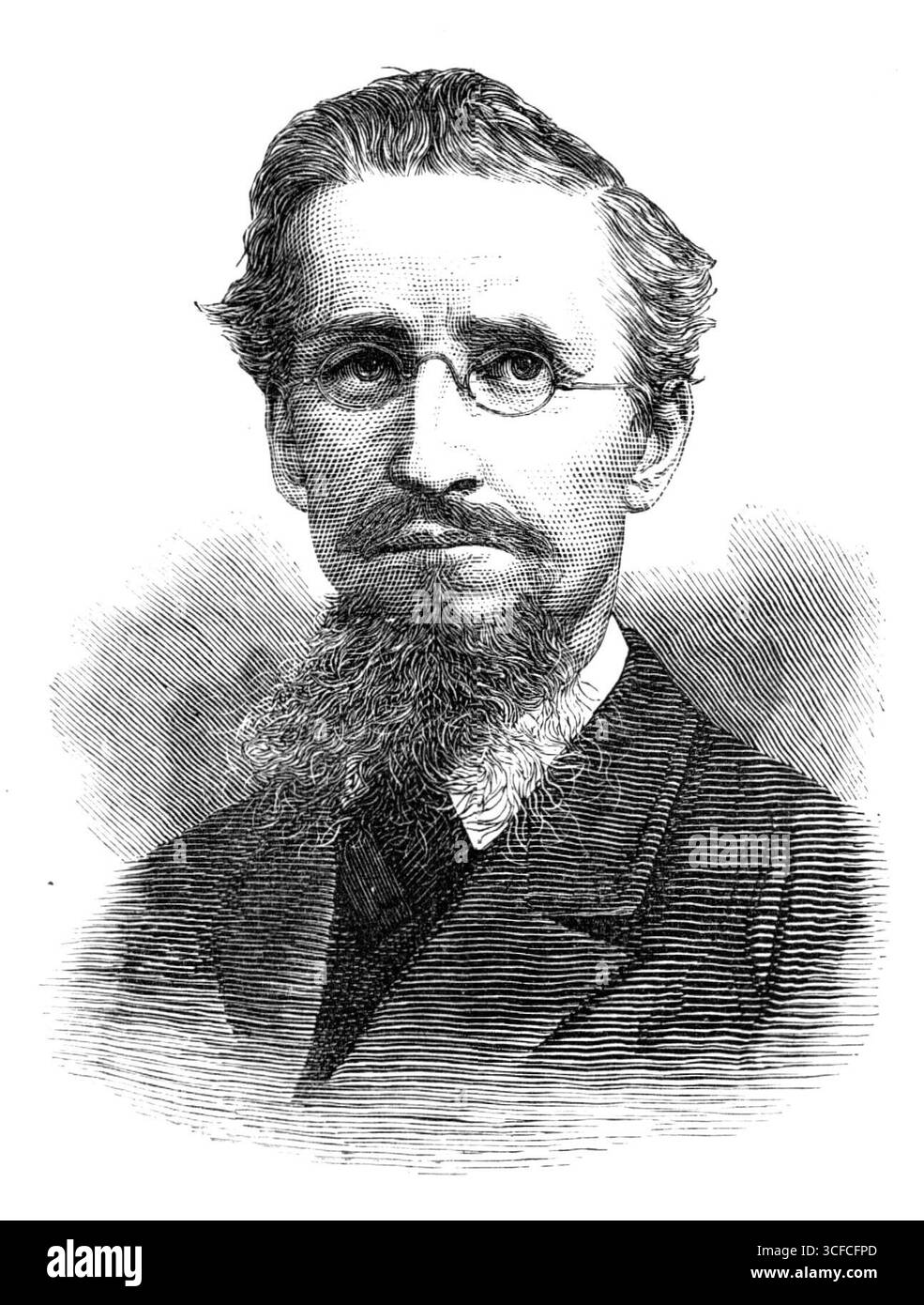 Il Rev. George A. Shaw, defunto missionario a Tamatave, Madagascar, 1883. Incisione da una fotografia dei signori Elliott e Fry. Il 16 giugno, cinque o sei giorni dopo il bombardamento francese e la cattura di Tamatave, signor Shaw è stato convocato a bordo della Ni&#xe8;vre, accusato approssimativamente di averli spinti alla resistenza, ed è stato tenuto prigioniero, sotto la guardia militare, a bordo della Flore, ammiraglia dell'ammiraglio Pierre, fino al 7 agosto, quando è stato rilasciato su richiesta del governo britannico... è stato annunciato... che il caso del signor Shaw è stato risolto dall'offerta del governo francese a pa Foto Stock