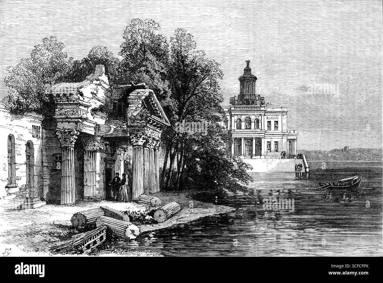 Il matrimonio reale a Berlino: Il Palazzo di marmo, Potsdam, la futura residenza del principe Federico Guglielmo di Prussia e della sua sposa, 1881. Vista, '...disegnata dal nostro artista, del Palazzo di marmo di Potsdam, che è stato assegnato al principe Federico Guglielmo e alla sua moglie prevista [Principessa Augusta Vittoria di Schleswig-Holstein-Sonderburg-Augustenburg] per la loro futura residenza...possiamo aggiungere alcuni dettagli riguardanti il Palazzo di marmo, a Potsdam, in quanto sarà la futura casa della giovane coppia. È in stile olandese, di marmo bianco e mattoni rossi; e contiene alcuni bei bronzi, e. Foto Stock