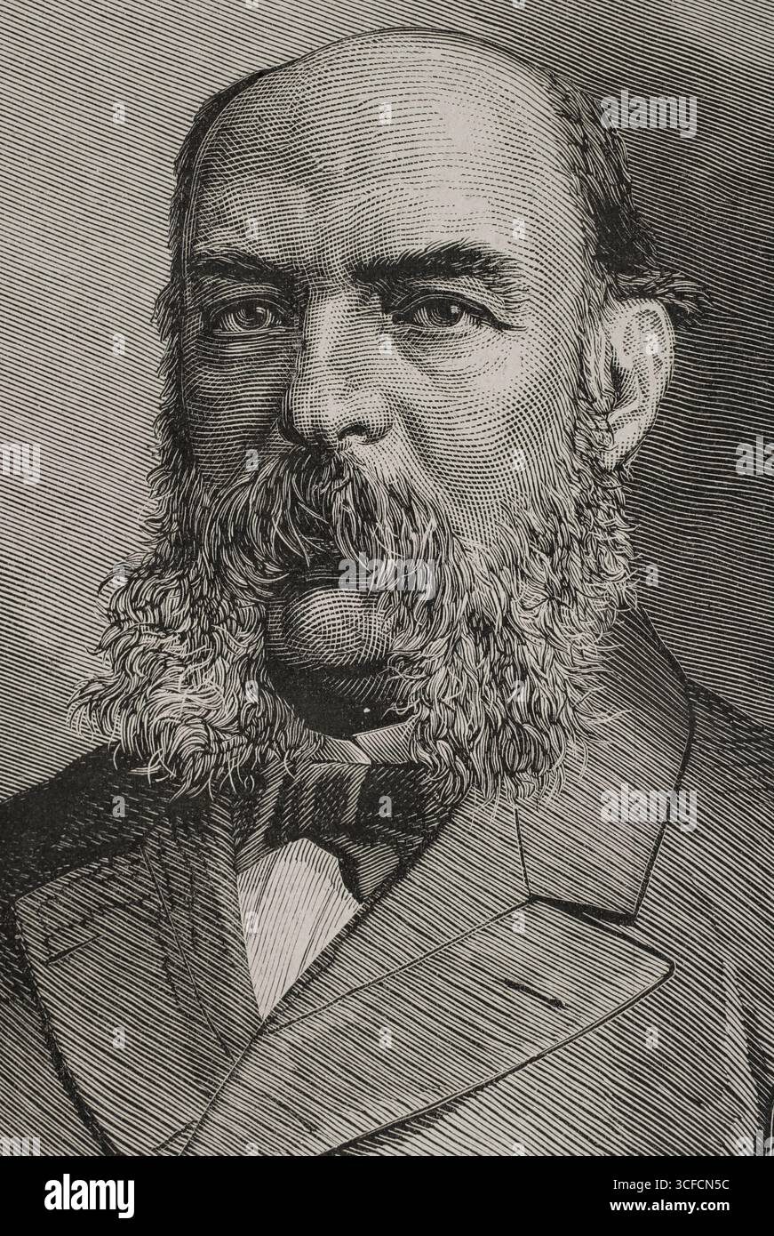 Jos&#xe9; Amador de los R&#xed;os y Serrano (Baena, 1818-Siviglia, 1878), critico letterario spagnolo, poeta e storico, 1878. professore di letteratura spagnola all'Università di Madrid. Da "la Ilustraci&#xf3;n Espa&#xf1;ola y americana", 1878. Foto Stock