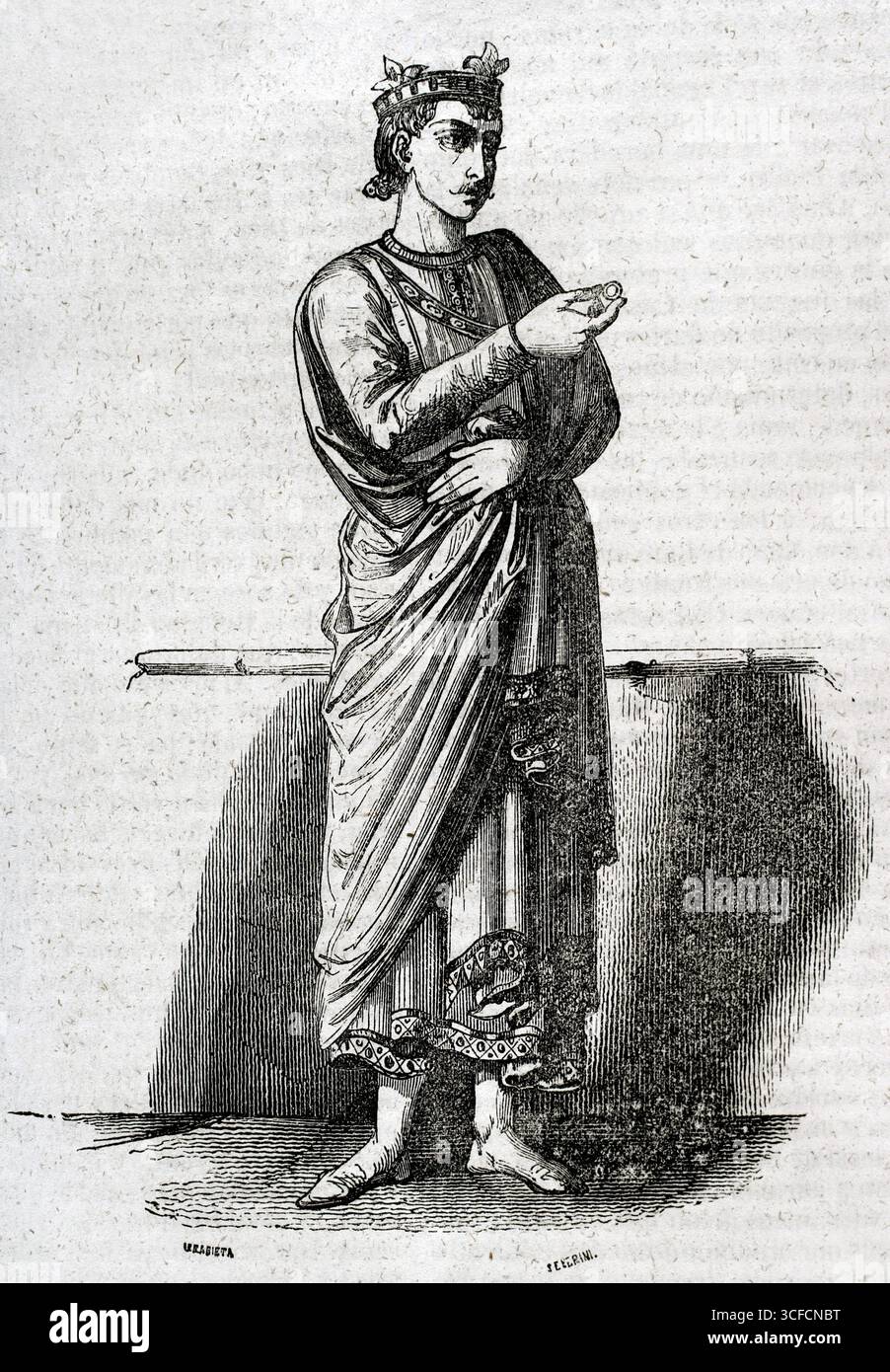 Re Ferdinando III di Castiglia, 1852. Ferdinando III (1199-1252), detto il santo, fu re di Castiglia dal 1217, re di León dal 1230, e re di Galizia dal 1231. Da "Historia General de Espa&#xf1;a by Father Mariana", Madrid, 1852. Foto Stock