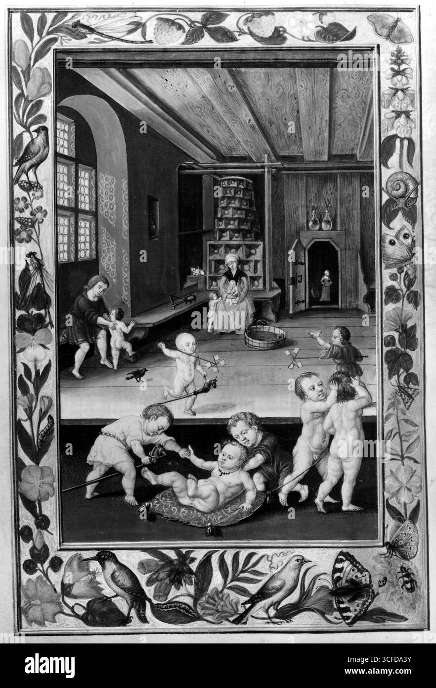 Splendor Solis - lo Splendor Solis è uno dei più bei manoscritti alchemici miniati. La prima versione, considerata quella oggi nel Kupferstichkabinett del Museo di Stato prussiano di Berlino, è datata 1532-35, ed è stata realizzata sotto forma di manoscritto medievale e illuminata su pergamena, con bordi decorativi come un libro di ore, splendidamente dipinto e accresciuto d'oro. Le copie successive a Londra, Kassel, Parigi e Norimberga vanno ugualmente bene. L'opera stessa consiste in una sequenza di 22 immagini elaborate, incastonate in bordi ornamentali e nicchie. La proce simbolica Foto Stock