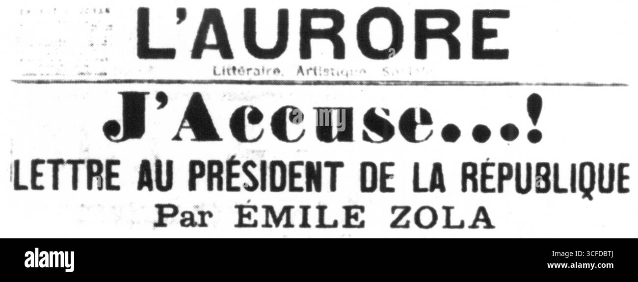 Il processo Dreyfus - Alfred Dreyfus (9 ottobre 1859 - 12 luglio 1935) - condannato per aver fornito informazioni politiche nel 1894 ma nel 1896 il vero colpevole fu identificato - un maggiore dell'esercito francese di nome Ferdinand Walsin Esterhazy, che fu assolto all'unanimità ma alla fine esposto in gran parte a causa dell'intervento pubblico del giornalista e romanziere francese Emile Zola che pubblicò una lettera aperta il 13 gennaio 1898 intitolata J'accuse in difesa del capitano Dreyfus. Foto Stock