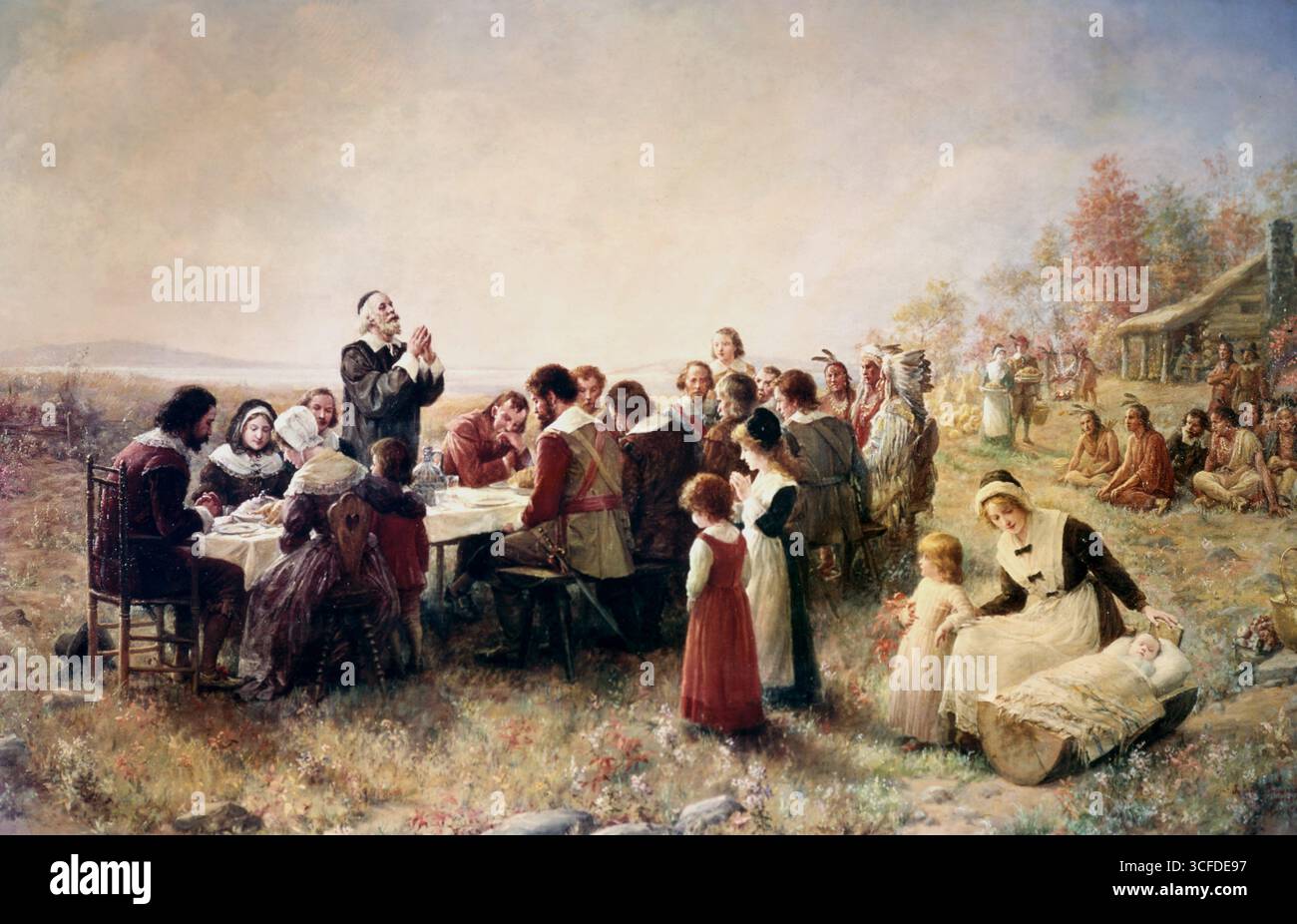Padri Pellegrini - il primo Ringraziamento a Plymouth di Jennie A. Brownscombe (1850-1936) ©TopFoto Foto Stock