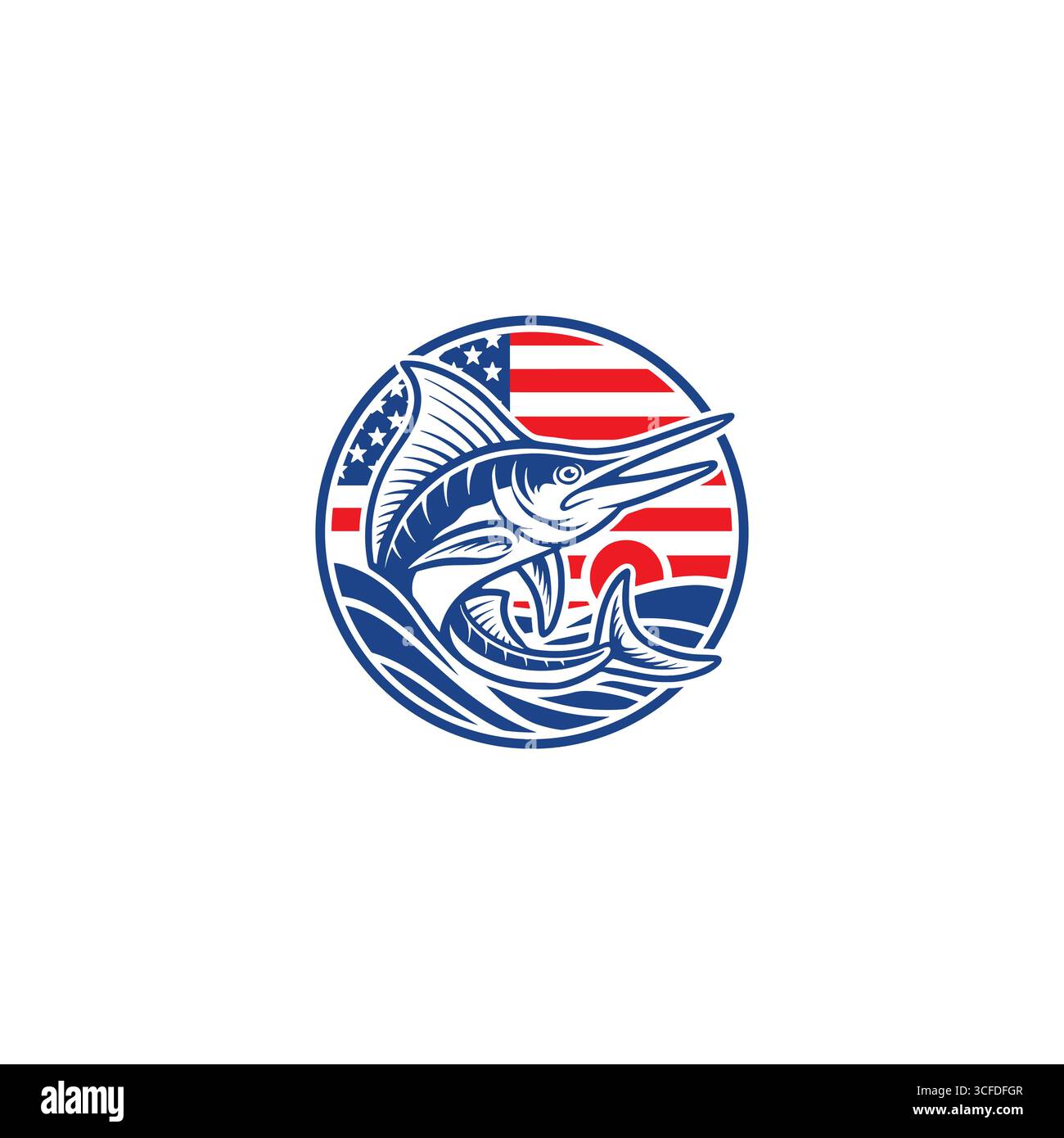 Icona del logo Marina fish design vettoriale piatto Illustrazione Vettoriale