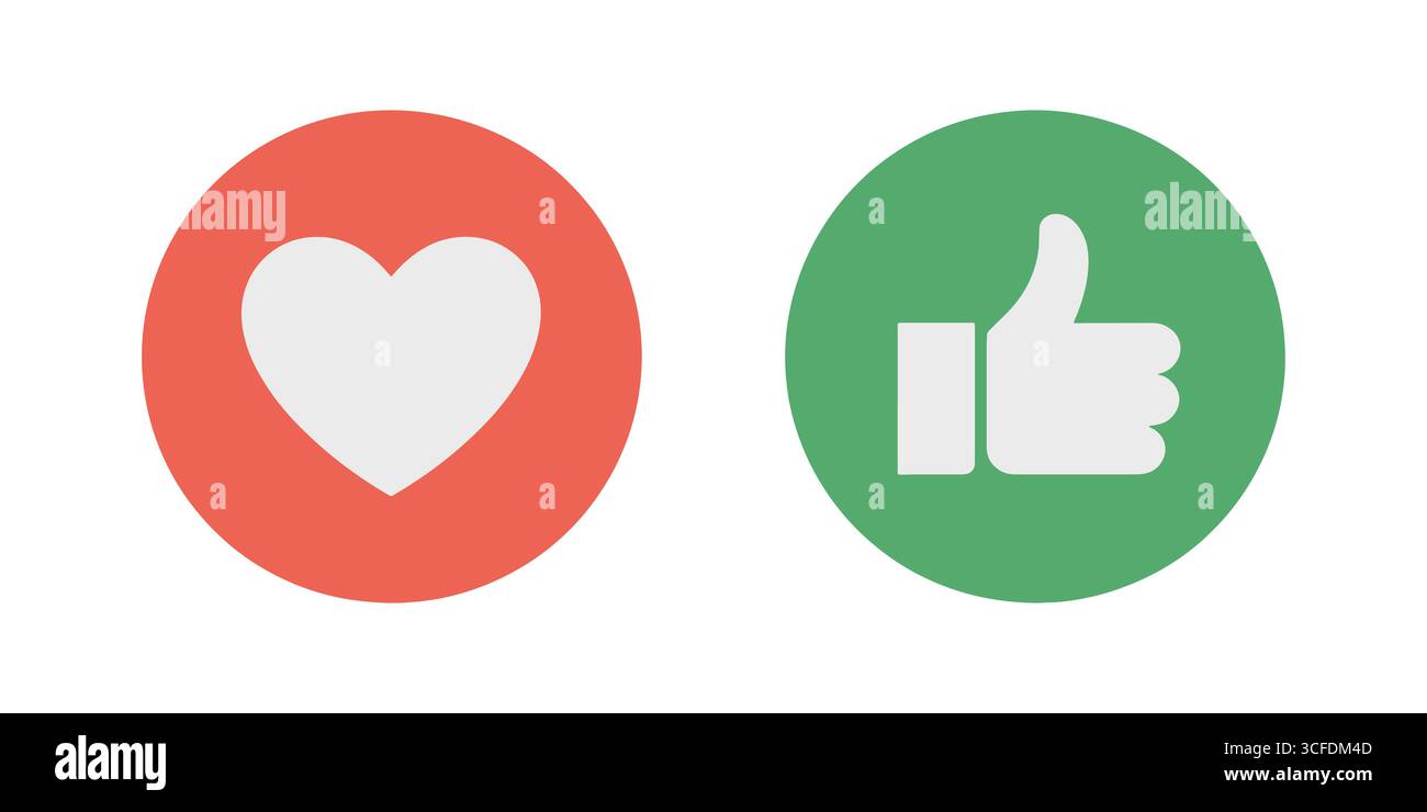 Icone di "mi piace" e "ama" sui social media con "cuore" e "pollice" Illustrazione Vettoriale