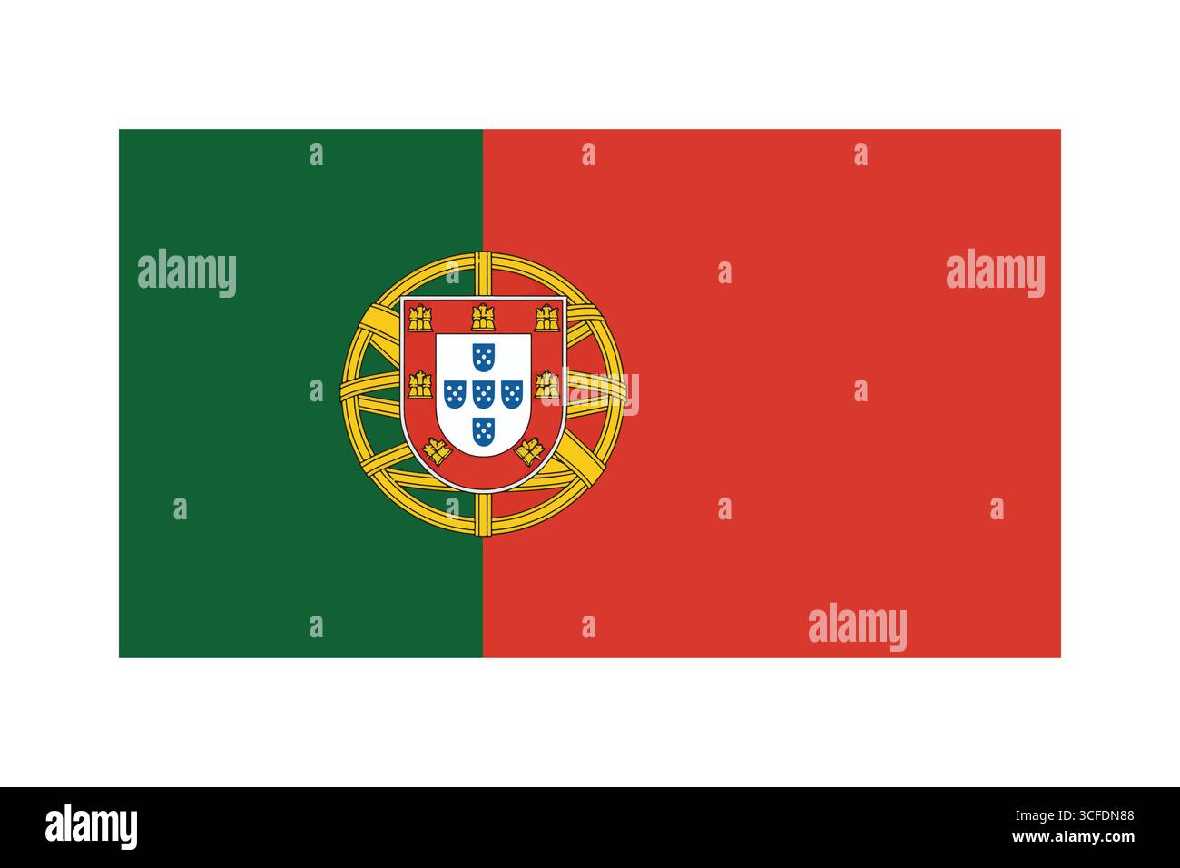 Bandiera nazionale del Portogallo con design rosso e verde e stemma Illustrazione Vettoriale
