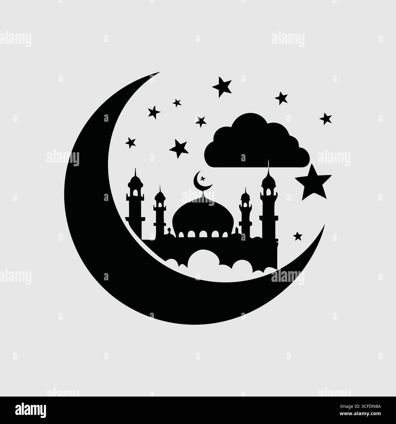 Luna e moschea islamica con stelle e Cloud Design Illustrazione Vettoriale