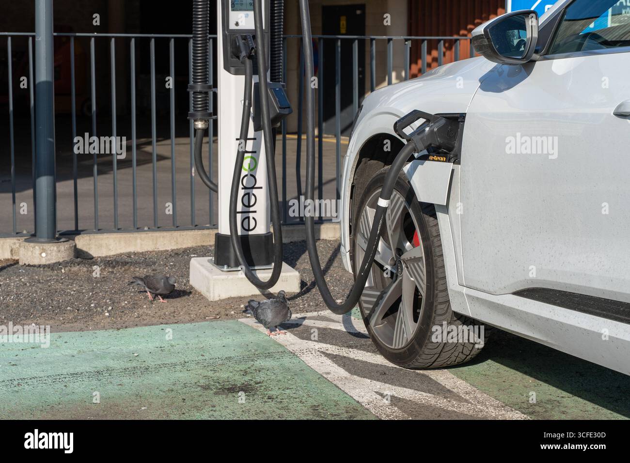 21.08.2025, Tallinn, Estonia: Ricarica di veicoli elettrici presso una stazione di ricarica pubblica. Foto Stock
