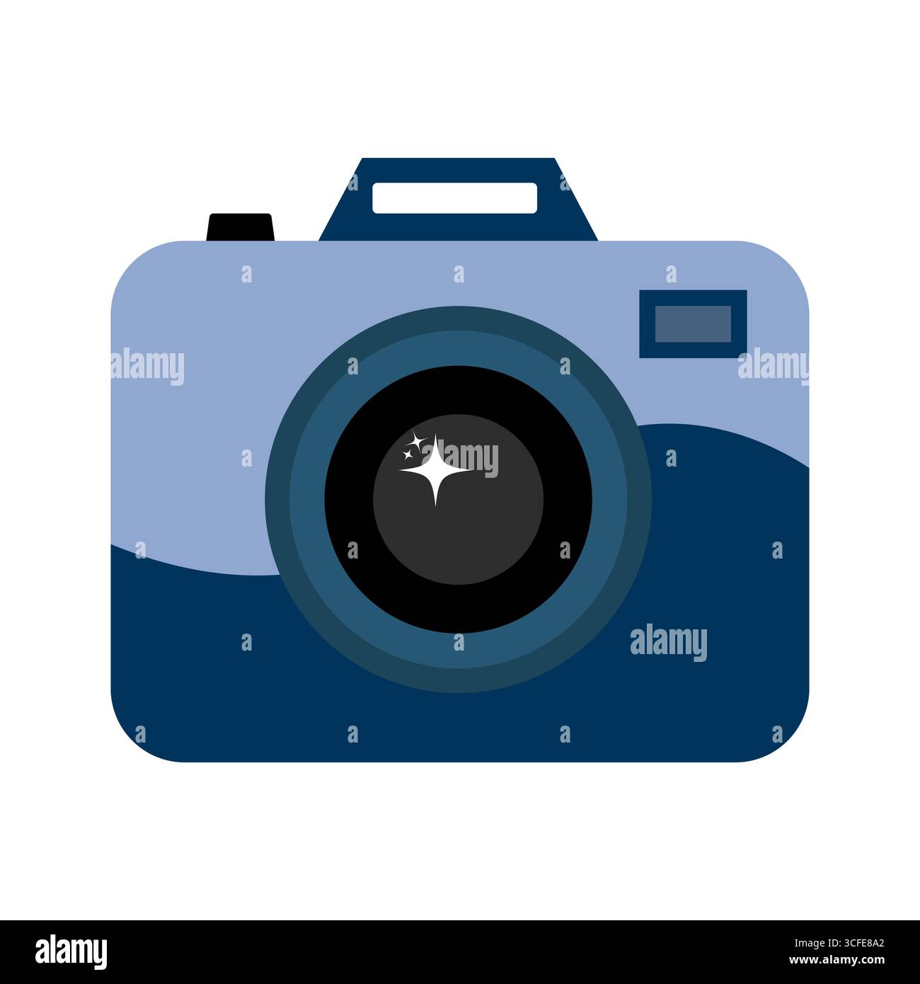 Illustrazione dell'icona della fotocamera fotografica dal design piatto. Ideale per progetti fotografici, temi di viaggio, media design, app, siti Web e branding creativo. Illustrazione Vettoriale