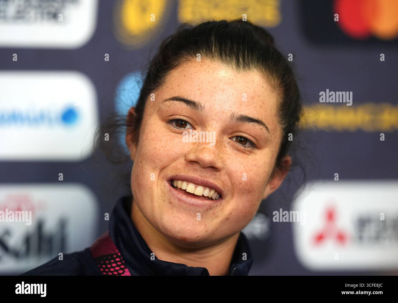 Caity Mattinson della Scozia durante una conferenza stampa al Manchester Rugby Club. Data foto: Venerdì 22 agosto 2025. Foto Stock