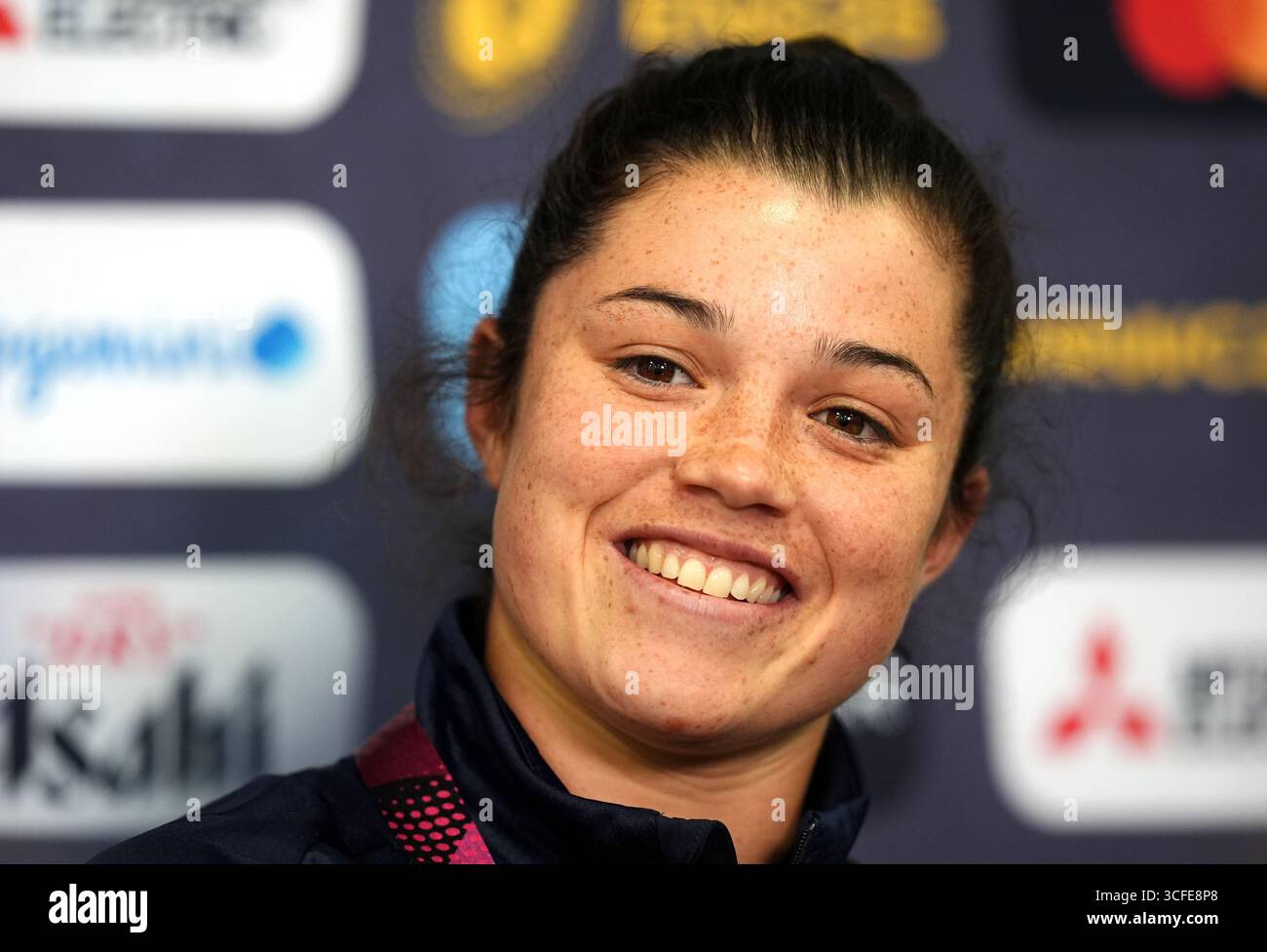 Caity Mattinson della Scozia durante una conferenza stampa al Manchester Rugby Club. Data foto: Venerdì 22 agosto 2025. Foto Stock