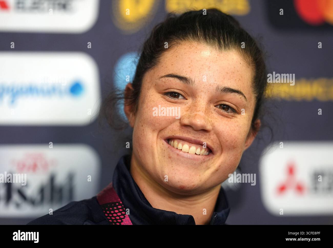 Caity Mattinson della Scozia durante una conferenza stampa al Manchester Rugby Club. Data foto: Venerdì 22 agosto 2025. Foto Stock