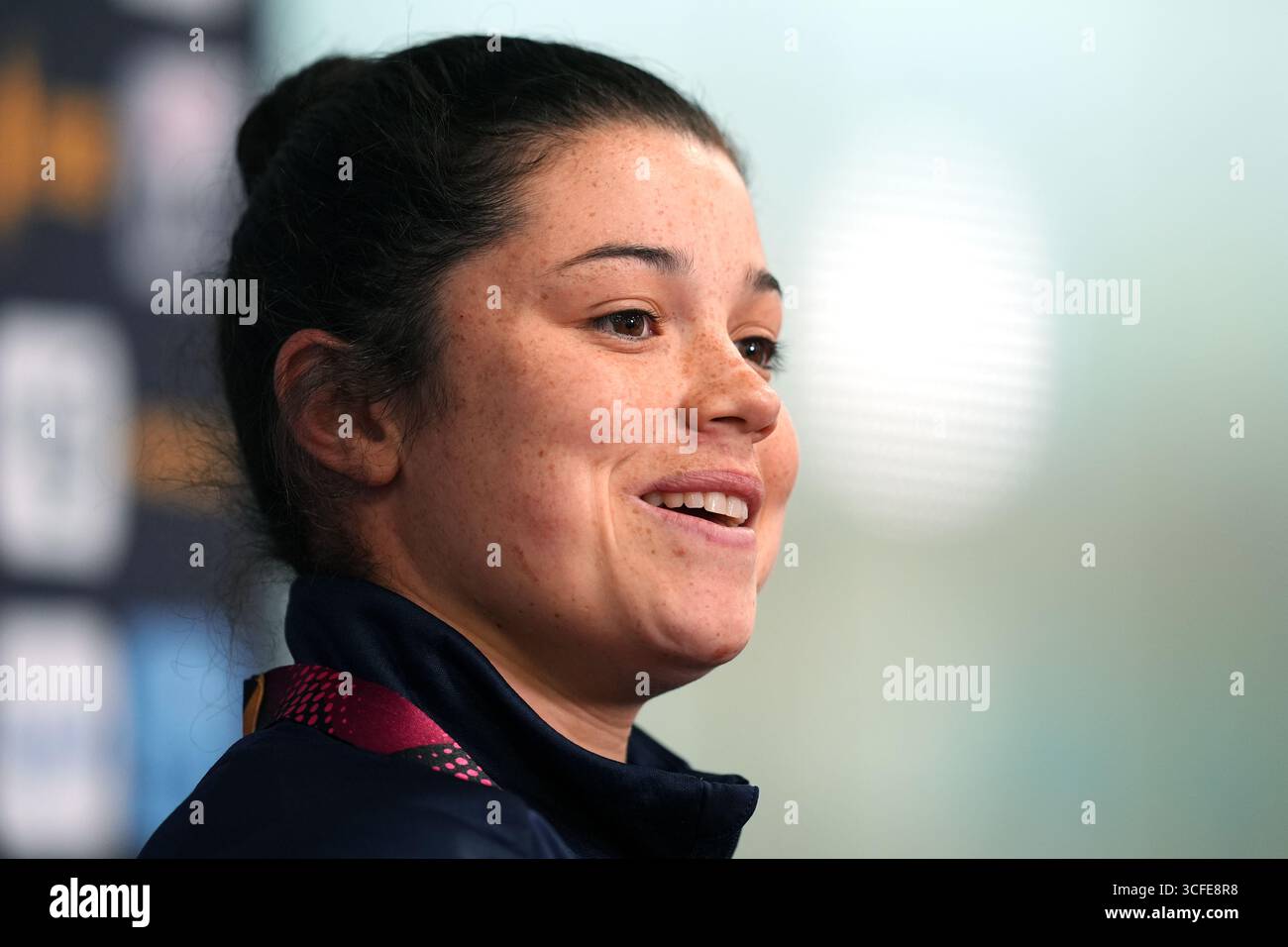 Caity Mattinson della Scozia durante una conferenza stampa al Manchester Rugby Club. Data foto: Venerdì 22 agosto 2025. Foto Stock