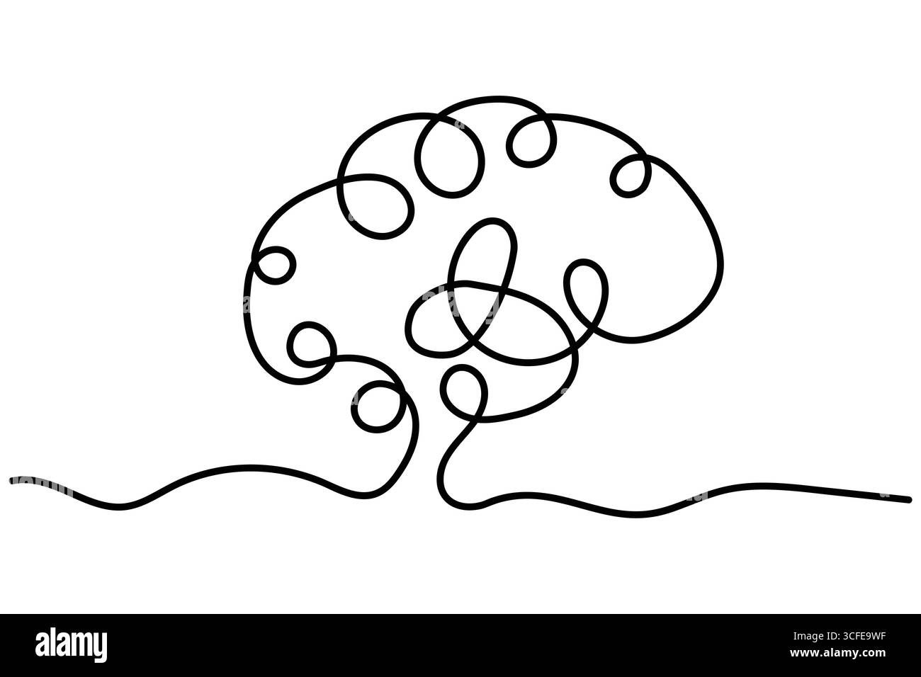 Disegno continuo di una linea dell'organo del cervello umano, cervello per psicologia, idea e concetto di intelligenza in una linea disegna illustrazione. Illustrazione Vettoriale