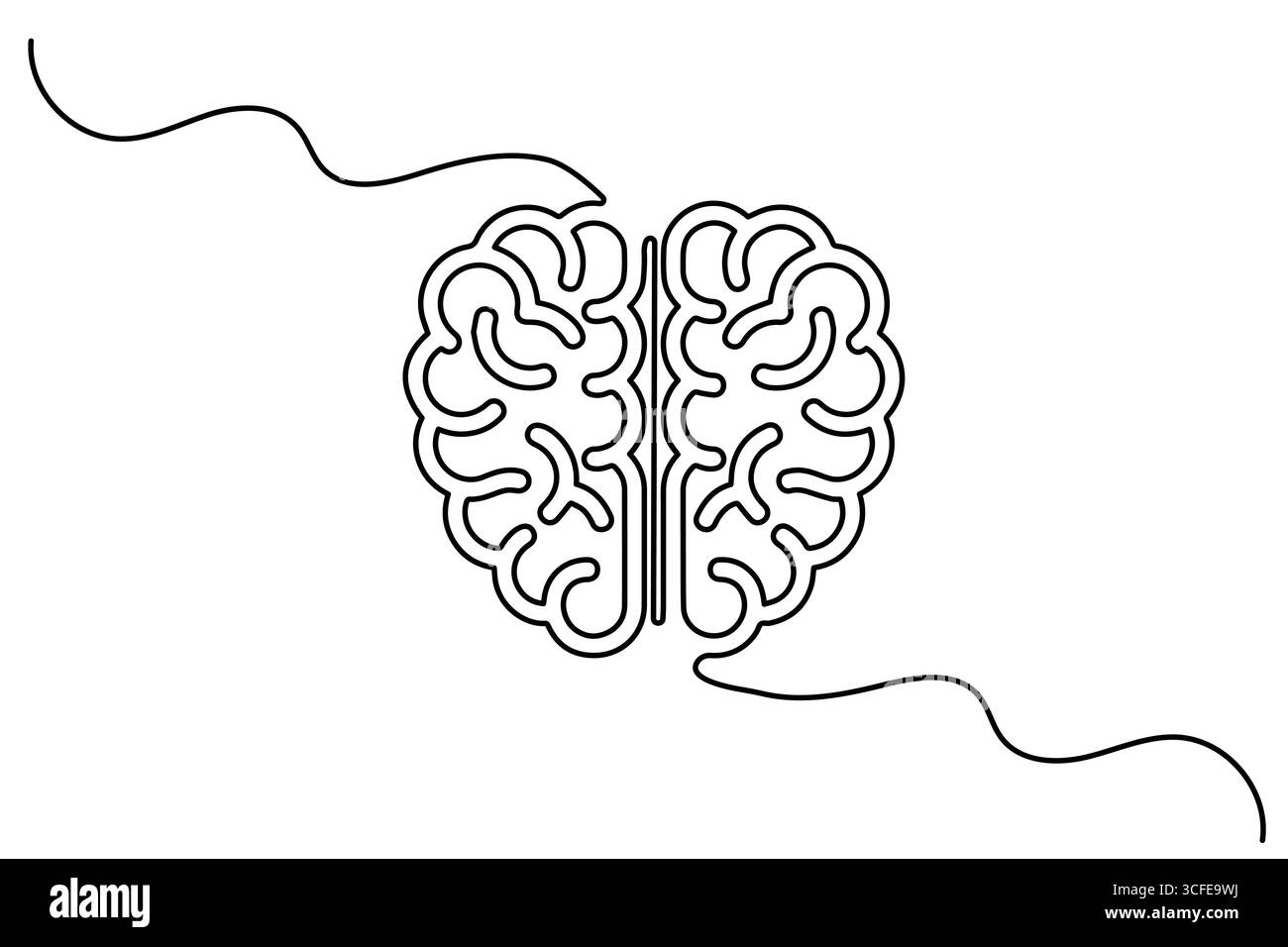 Disegno continuo di una linea dell'organo del cervello umano, cervello per psicologia, idea e concetto di intelligenza in una linea disegna illustrazione. Illustrazione Vettoriale