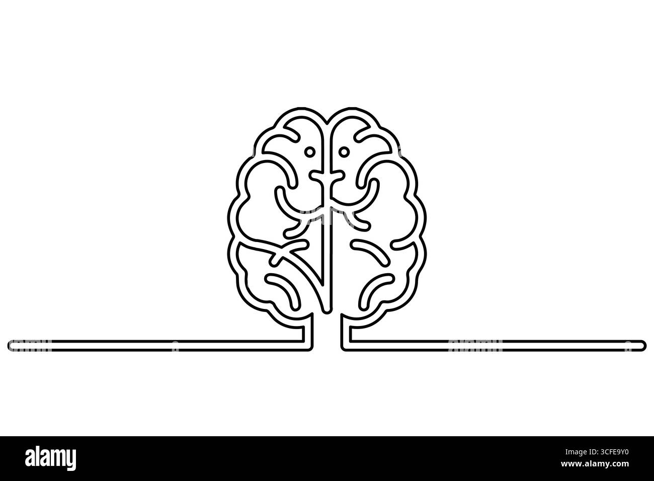 Disegno continuo di una linea dell'organo del cervello umano, cervello per psicologia, idea e concetto di intelligenza in una linea disegna illustrazione. Illustrazione Vettoriale