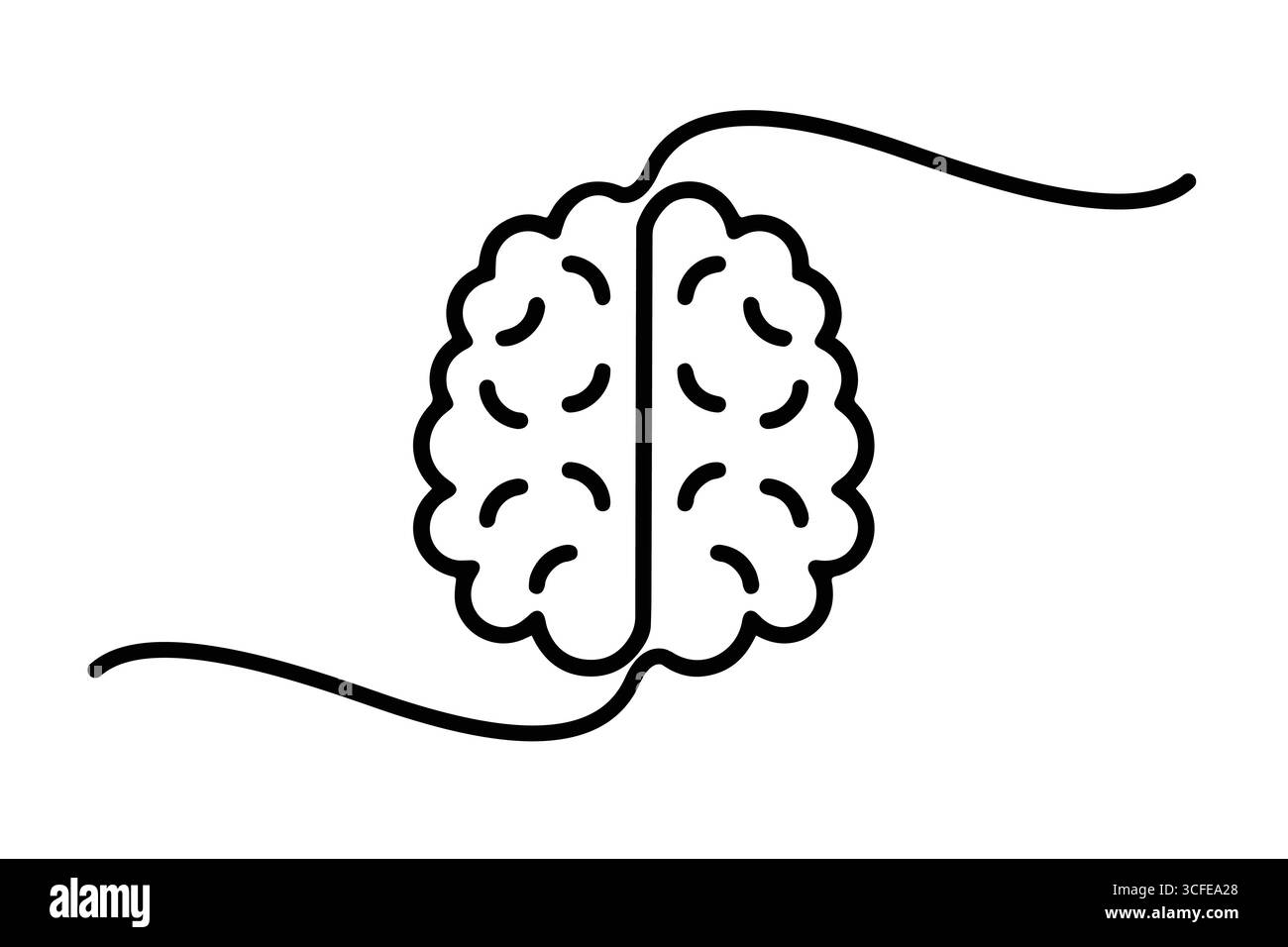 Disegno continuo di una linea dell'organo del cervello umano, cervello per psicologia, idea e concetto di intelligenza in una linea disegna illustrazione. Illustrazione Vettoriale