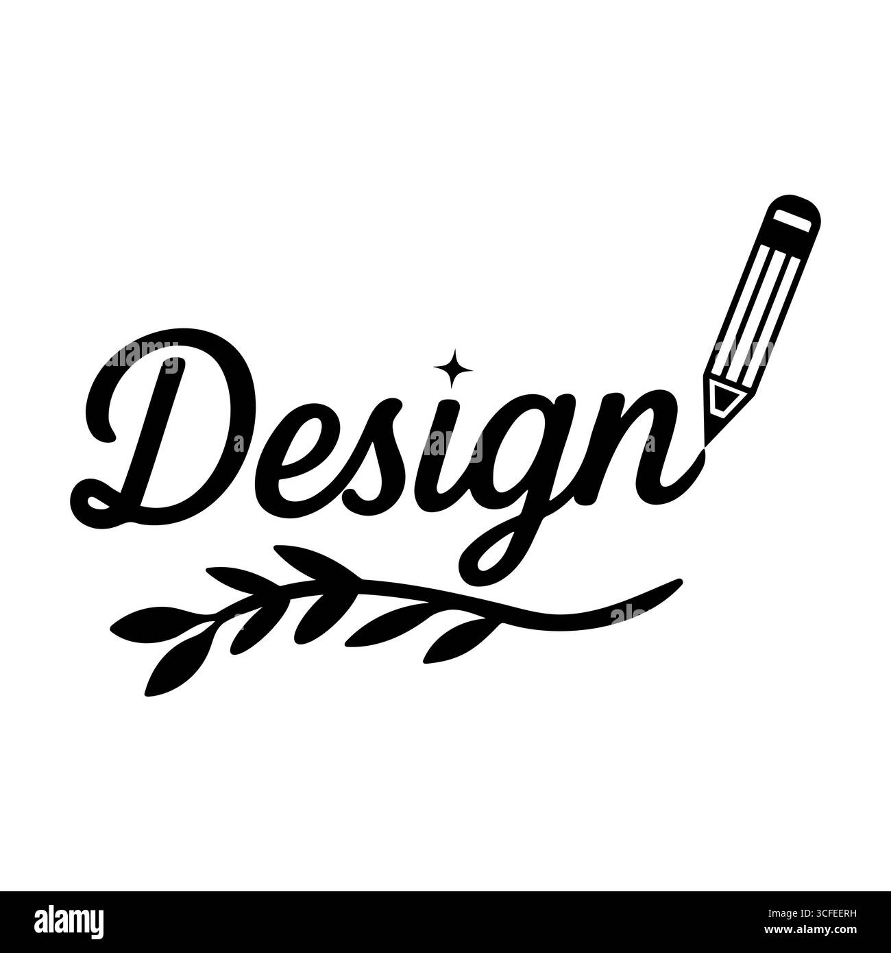 Elegante logo vettoriale con icona a forma di matita e foglia fiorente Illustrazione Vettoriale