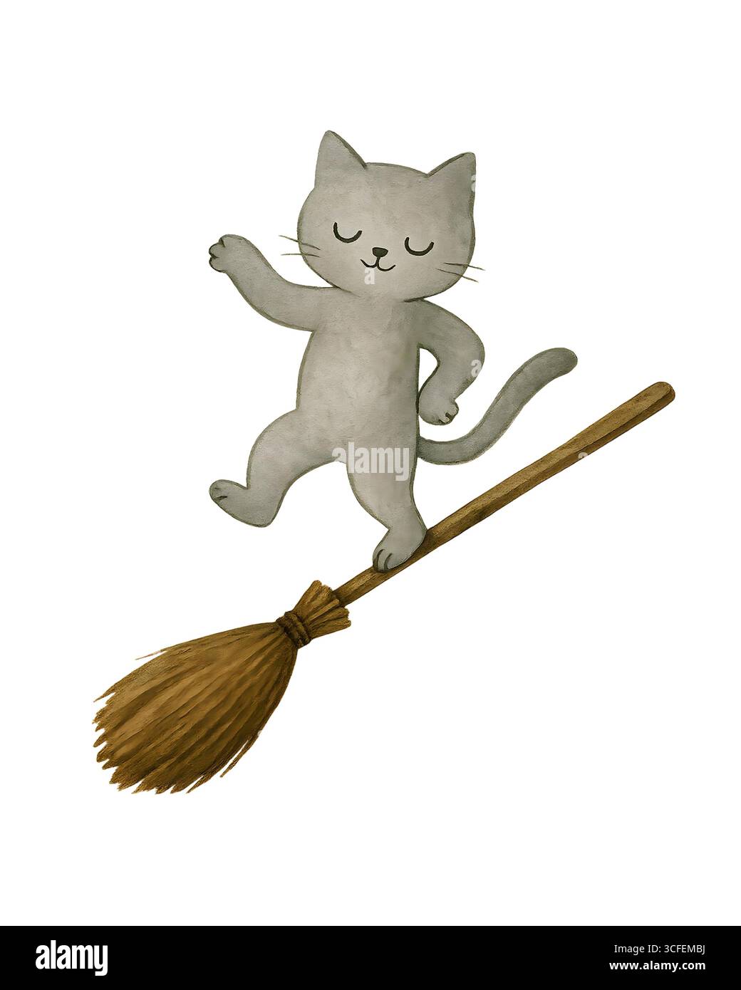 Carino Cat Halloween Illustration - Gattino spettrale con cappello da strega isolato su bianco, JPG Foto Stock