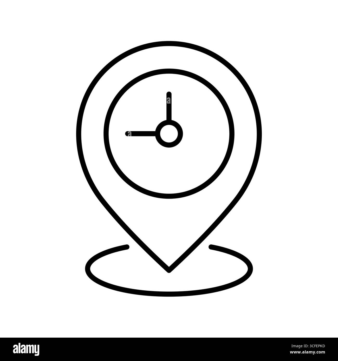 Spilla della mappa con un'icona della linea dell'orologio. Concetto di ora locale, consegna e pianificazione. Luogo d'incontro, pianificazione degli eventi e monitoraggio in tempo reale. Segno del luogo e del tempo Illustrazione Vettoriale