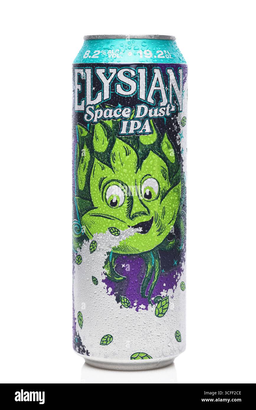 IRIVNE, CALIFORNIA - 22 AUG 2025: Una lattina di Elysian Space Dust IPA, da Elysian Brewing. Foto Stock