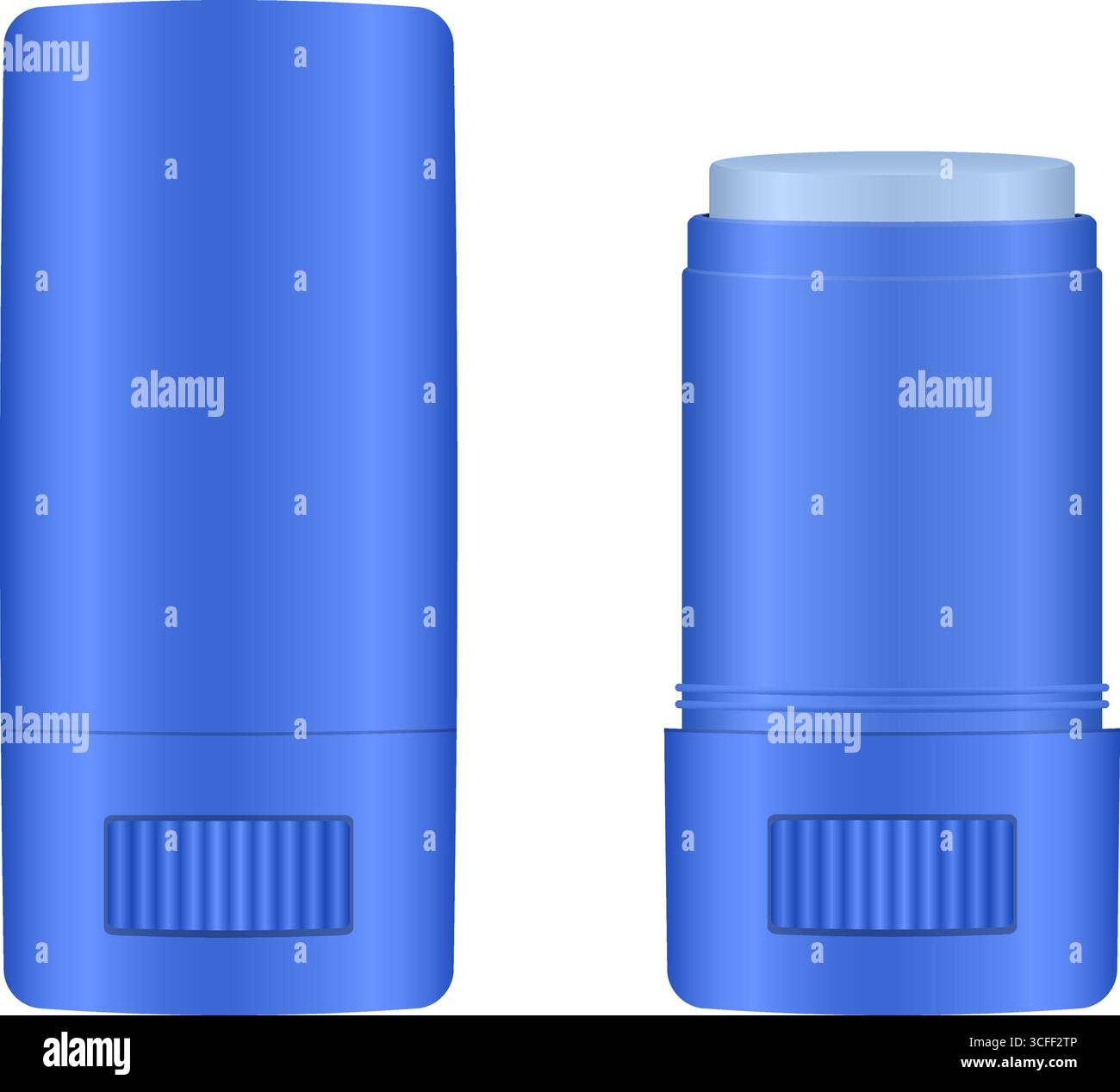 Mockup di stick cosmetico - confezione in plastica blu con ruota inferiore rotante. ?contenitore per protezione solare, prodotti antisfregamento, deodoranti o per la pelle Illustrazione Vettoriale