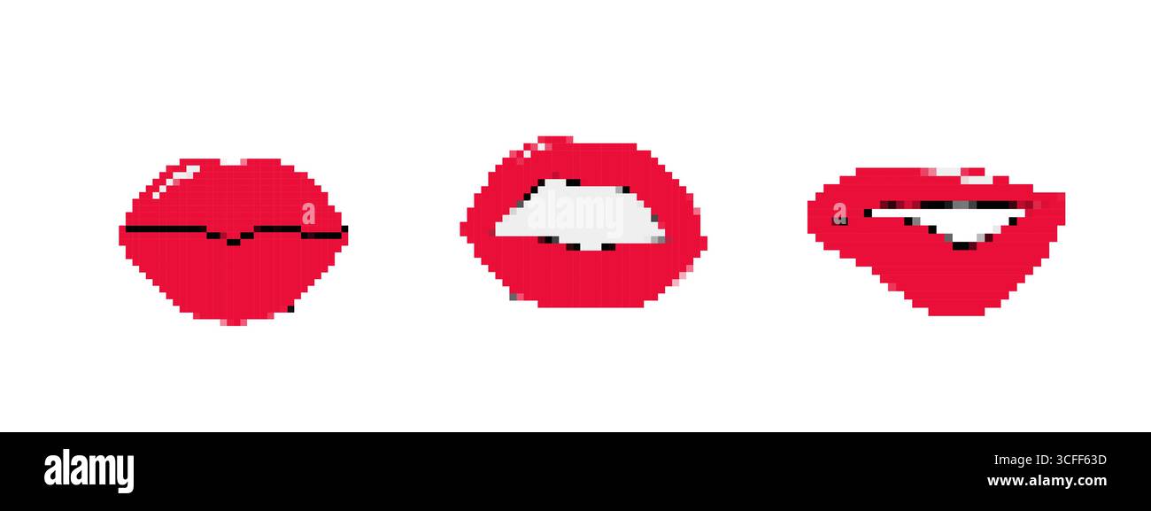 Pixel art retrò di espressioni del labbro rosso Illustrazione Vettoriale