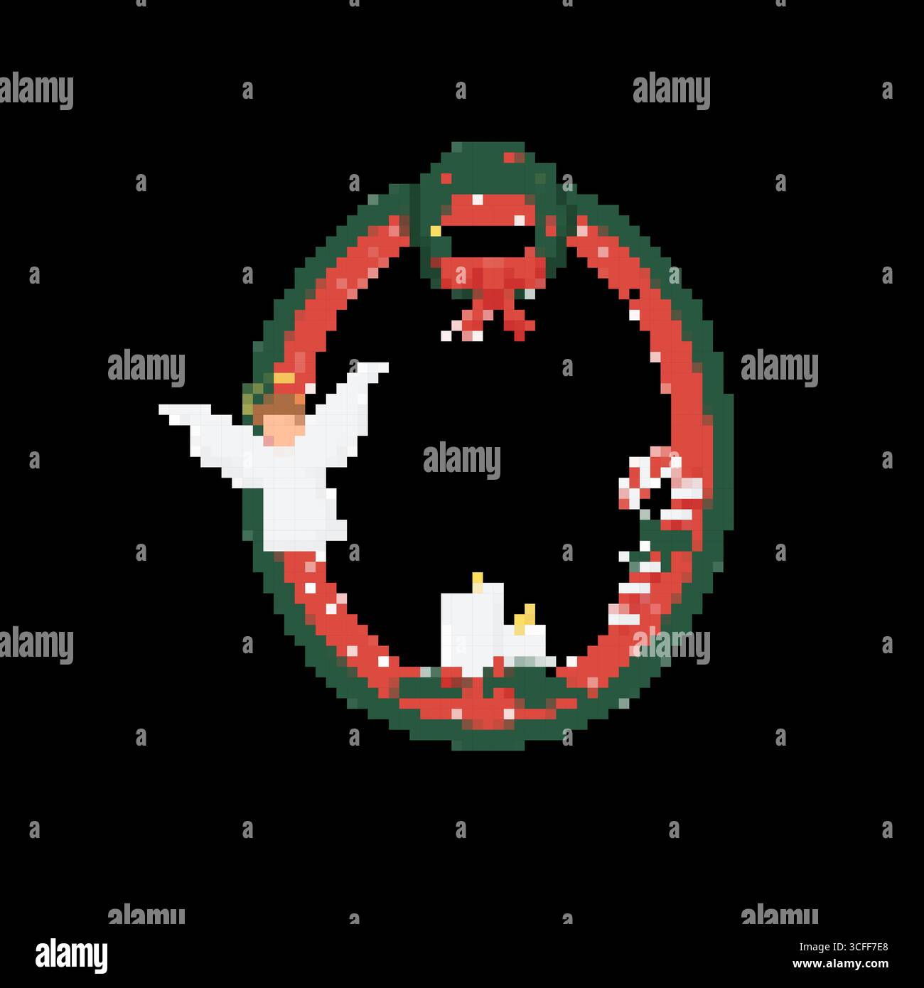 Mosaico pixel art corona di natale con angeli candele e canna da zucchero Illustrazione Vettoriale