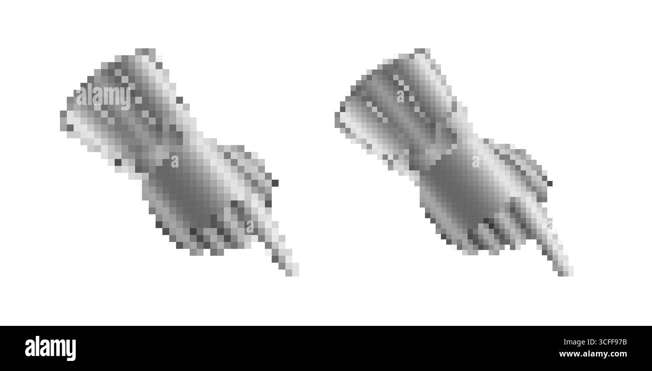 Mani di pixel art retrò con gesti del dito puntato per creare giochi Illustrazione Vettoriale