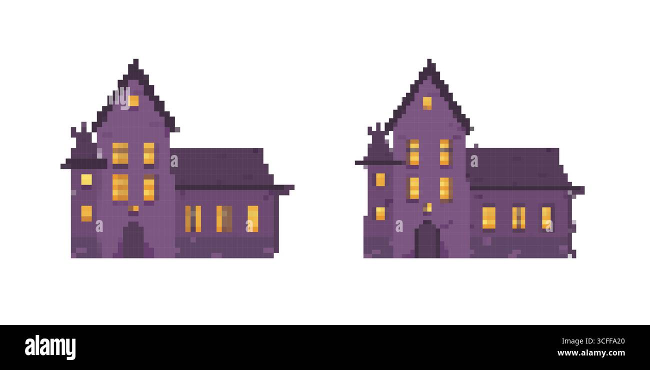 Design della casa infestata da pixel per i progetti di halloween Illustrazione Vettoriale