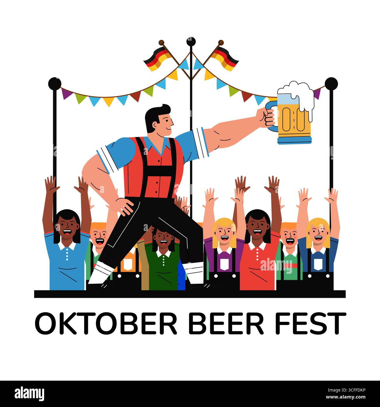 Modello di post sui social media dell'Oktoberfest con birra e cultura bavarese. Layout luminoso e moderno dell'Oktoberfest con icone della birra. Illustrazione Vettoriale