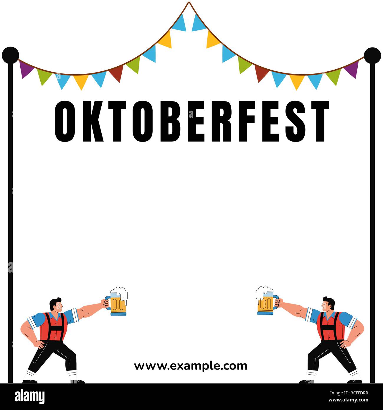 Modello di post sui social media dell'Oktoberfest con birra e cultura bavarese. Layout luminoso e moderno dell'Oktoberfest con icone della birra. Illustrazione Vettoriale