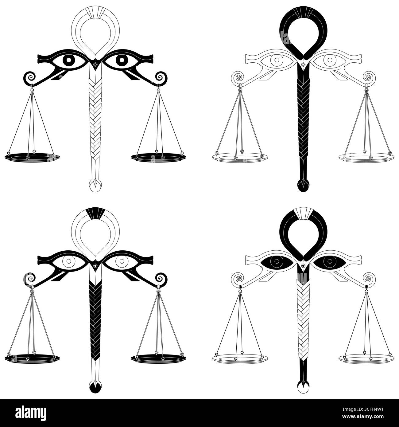 Scale egiziane antiche del giudizio di Osiride. Bilancia egiziana con gli occhi di Horus Illustrazione Vettoriale