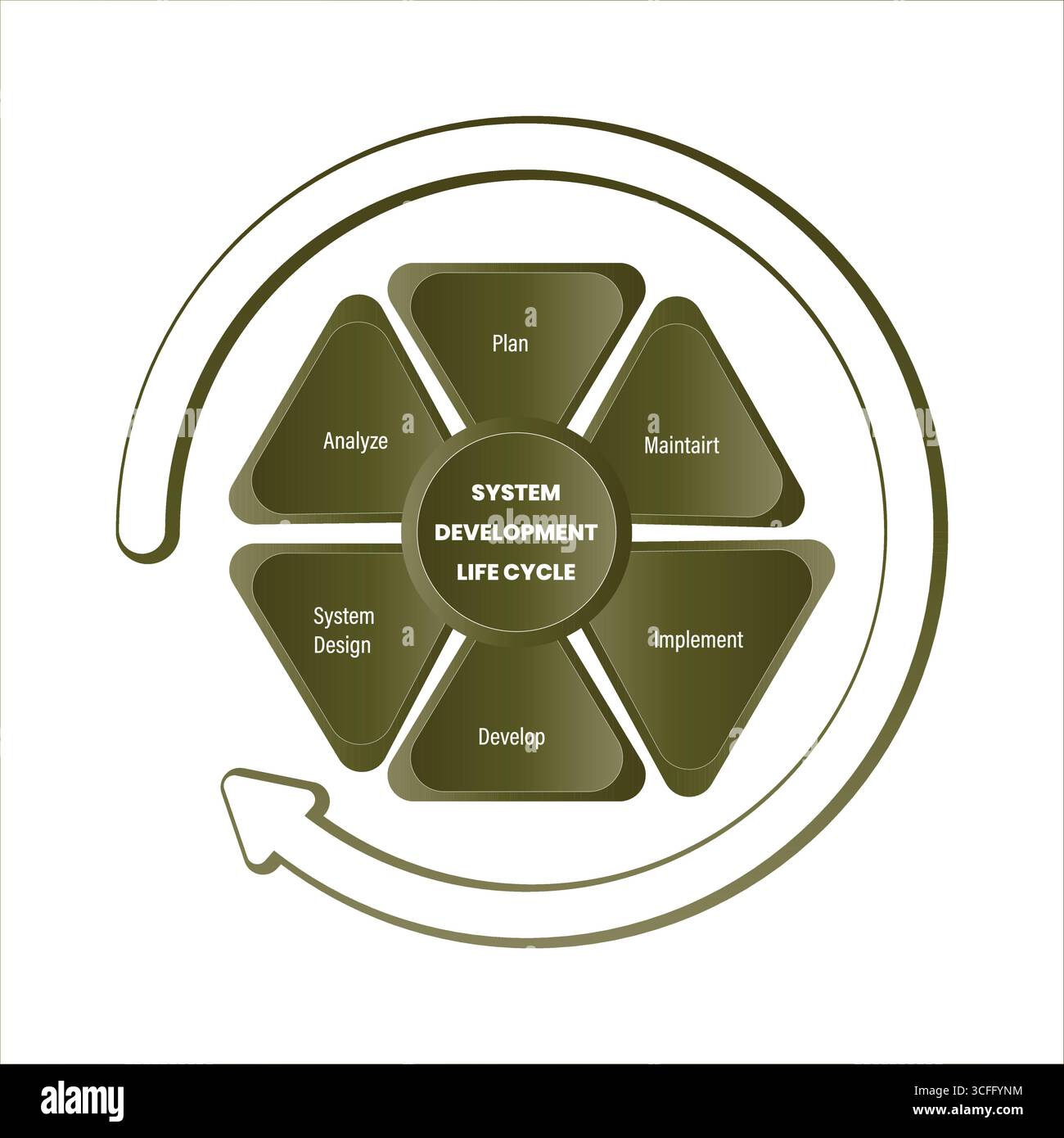 Infografica sul diagramma del ciclo di vita dello sviluppo di sistemi esagonali Illustrazione Vettoriale