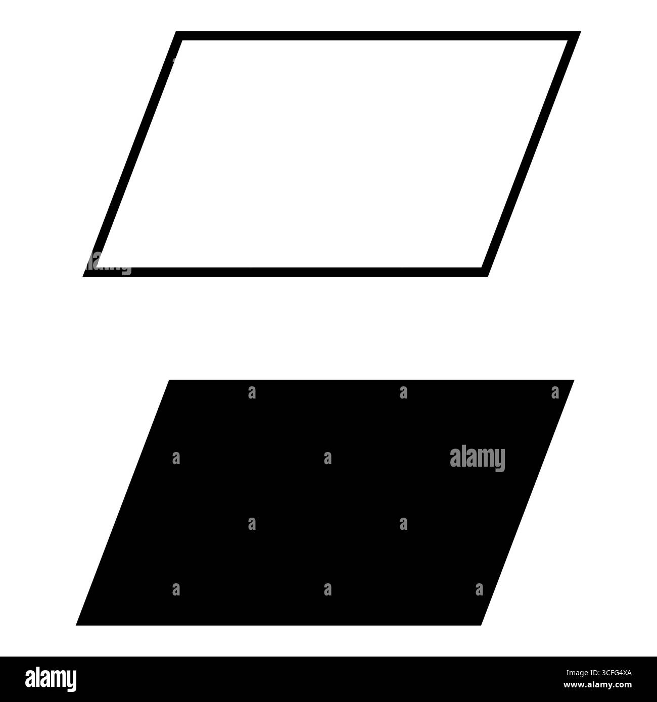 Set di icone di forma a parallelogramma. Segno di forma del parallelogramma. Forma del parallelogramma nel simbolo matematico. stile piatto. Foto Stock Set di icone di forma a parallelogramma. Segno di forma del parallelogramma. Forma del parallelogramma nel simbolo matematico. stile piatto. Foto Stock