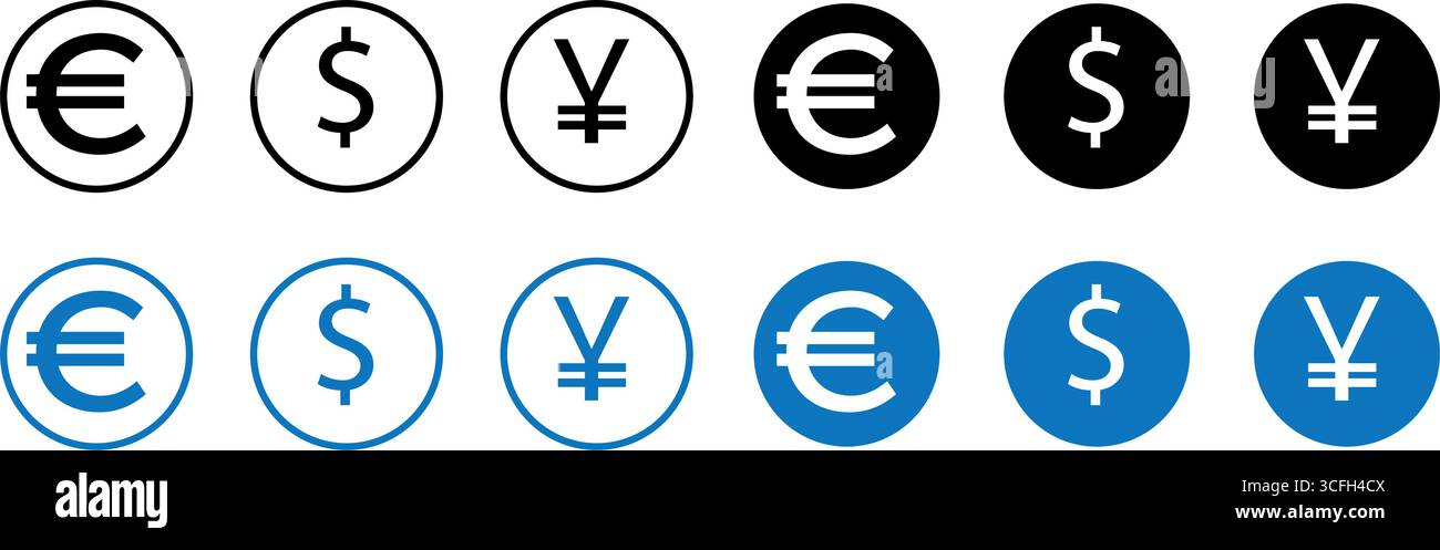 Set di icone Web Money. Segnali di valuta Internet per le applicazioni. Illustrazione Vettoriale