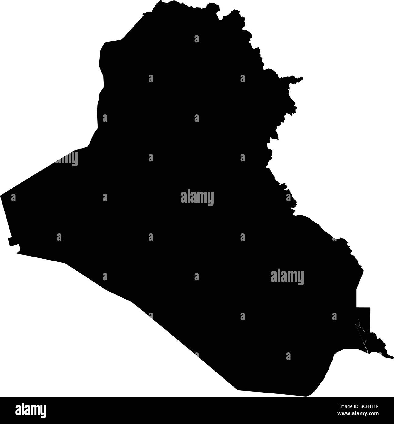 Mappa di sagoma vettoriale nera modificabile del paese mediorientale dell'Iraq. Illustrazione Vettoriale