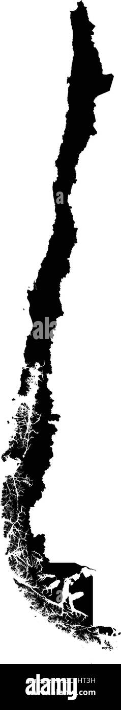 Mappa di sagoma vettoriale nera modificabile del paese sudamericano del Cile. Illustrazione Vettoriale