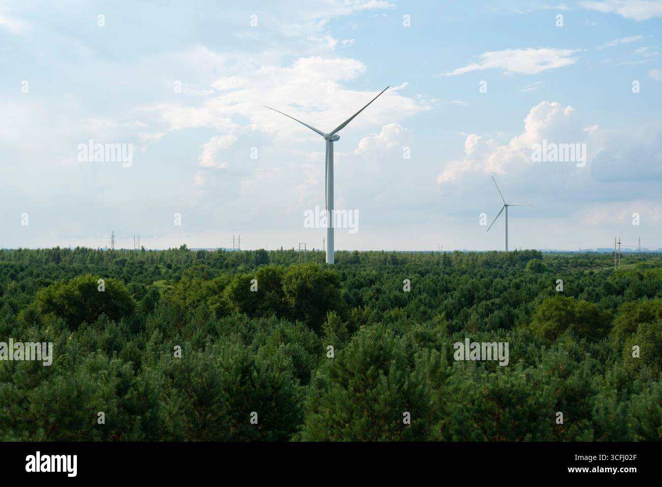 Hinggan League. 28 luglio 2025. Questa foto scattata il 28 luglio 2025 mostra le foreste di un progetto di controllo della desertificazione a Horqin Left Wing Rear Banner della città di Tongliao, nella regione autonoma della Mongolia interna della Cina settentrionale. Negli ultimi anni, la Mongolia interna si è concentrata sul controllo della desertificazione della terra sabbiosa di Horqin. Le autorità locali hanno attuato progetti che integrano il controllo della sabbia e le industrie dell'energia eolica e solare, istituendo impianti di energia rinnovabile insieme agli sforzi di imboschimento e miglioramento del suolo. Crediti: Ding He/Xinhua/Alamy Live News Foto Stock