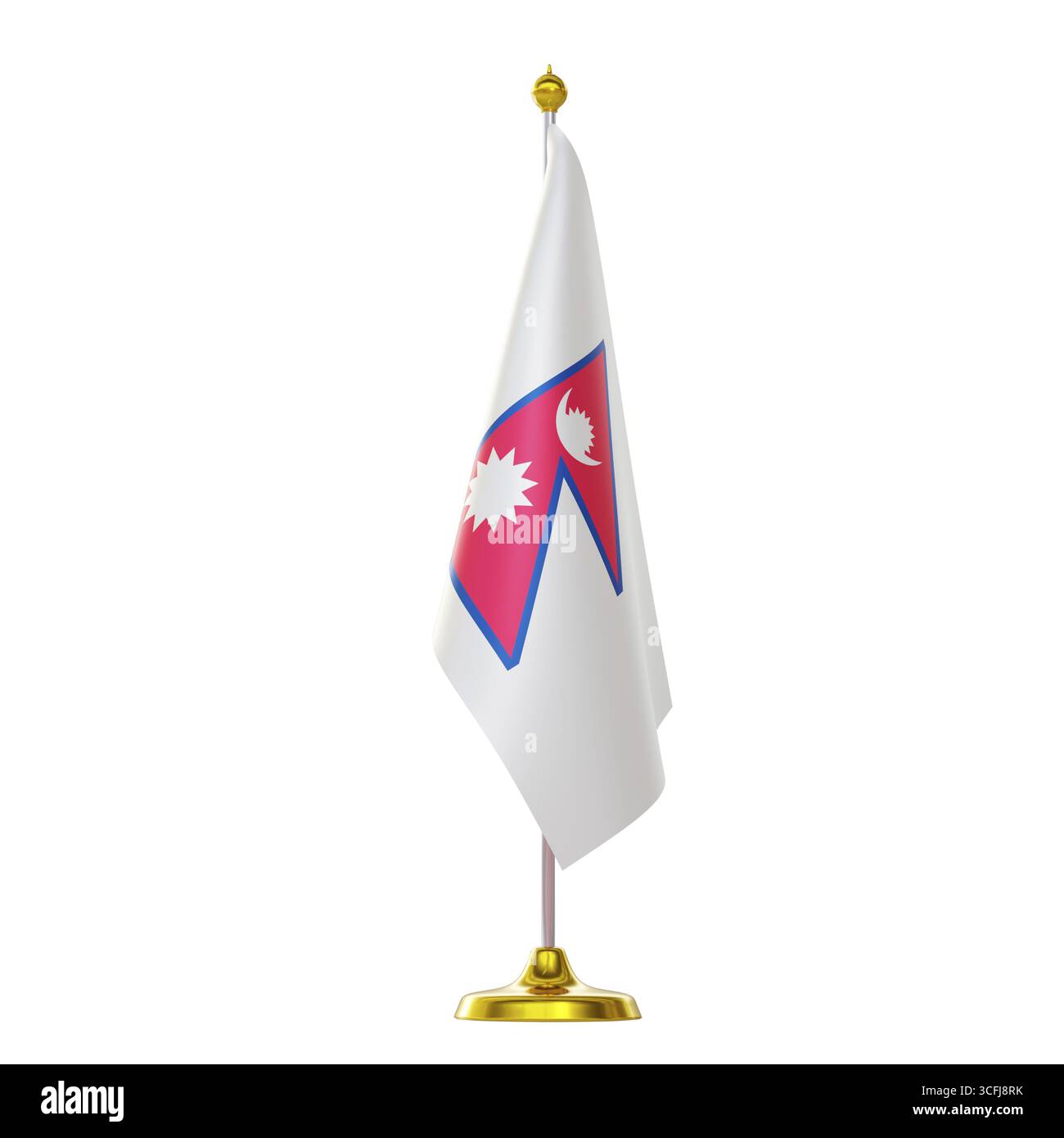 Rendering 3d della bandiera sul palo per il vertice dei paesi del Nepal e l'incontro politico Foto Stock