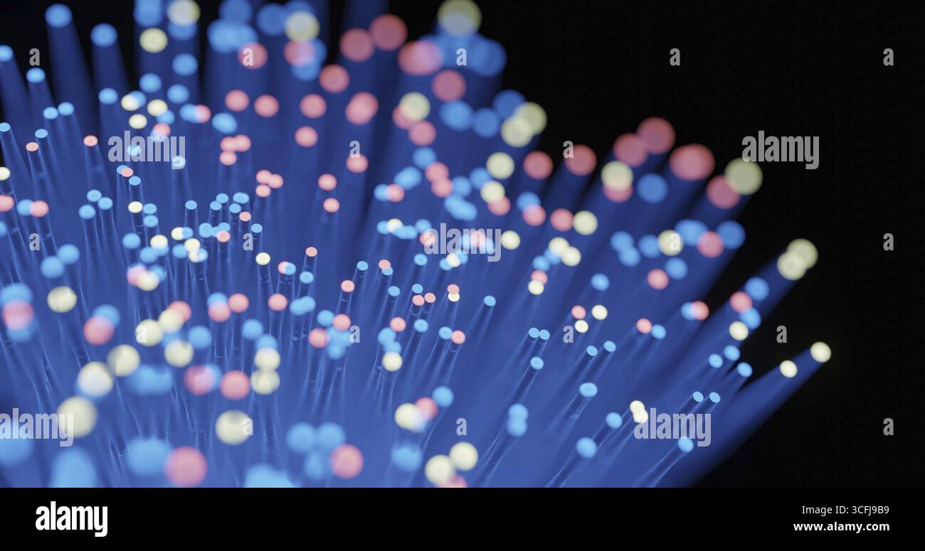 rendering 3d di fibre ottiche lampeggianti per il concetto di trasmissione dei dati Foto Stock