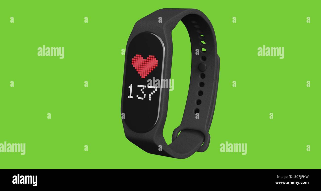 rendering 3d di smart band, orologio fitness, braccialetto sportivo o fitness activity tracker isolato su sfondo isolato Foto Stock